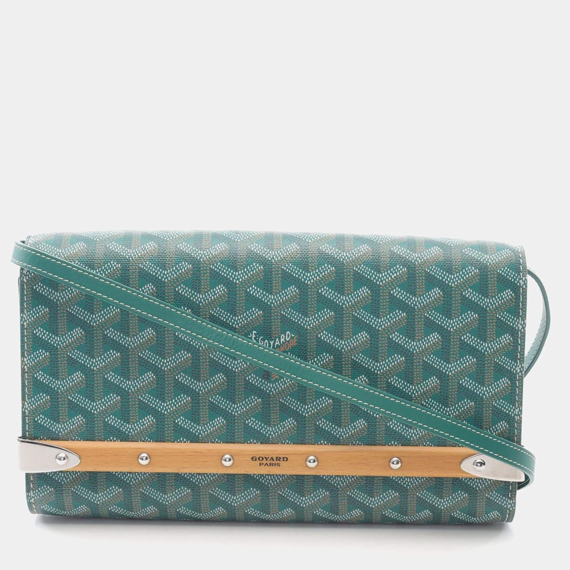 Pre Owned Goyard Monte Carlo PM Green Coated Canvas Shoulder Bag