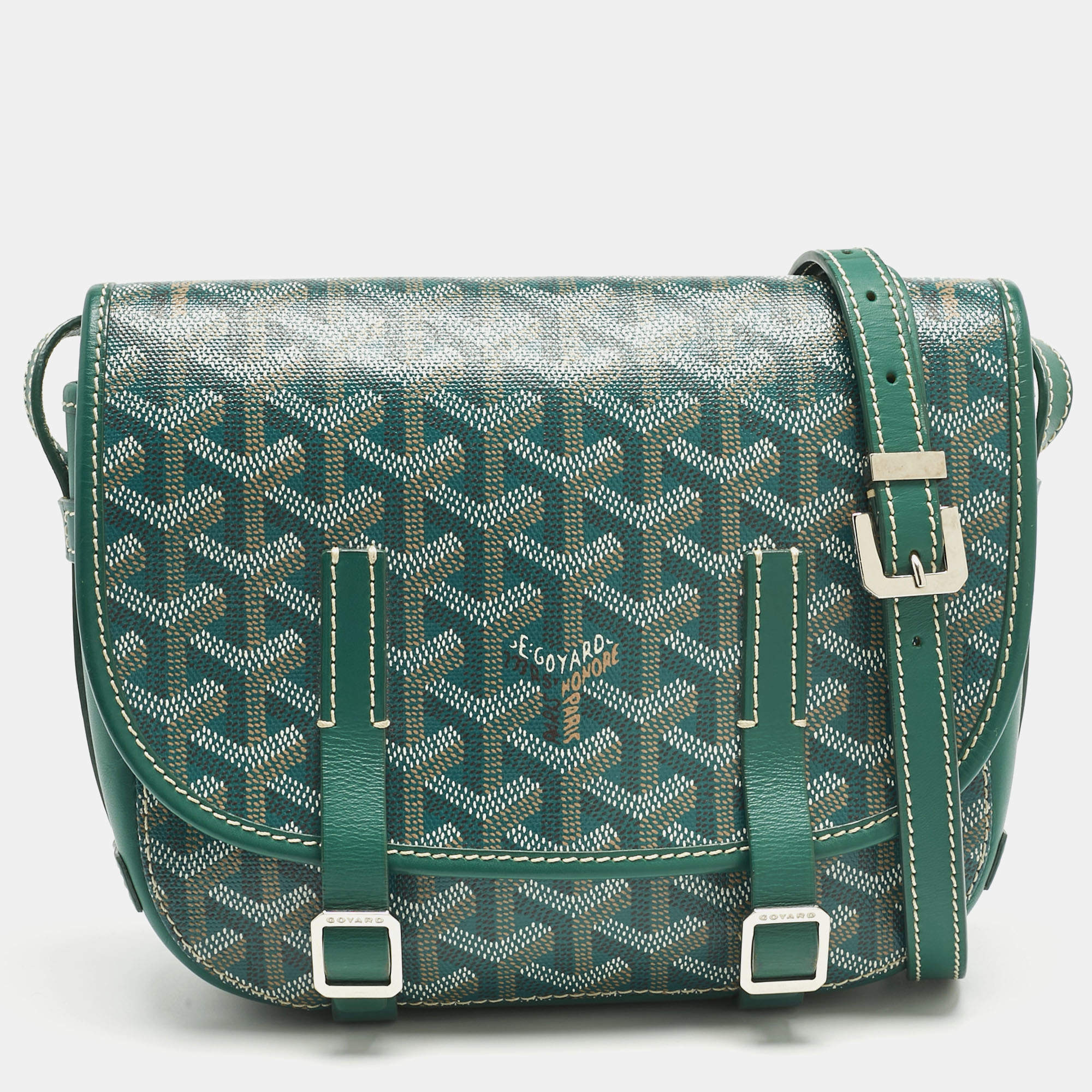 مملوكة مسبقًا حقيبة جويارد بلفدر جلد وكانفاس مقوى جوياردين خضراء متوسطة