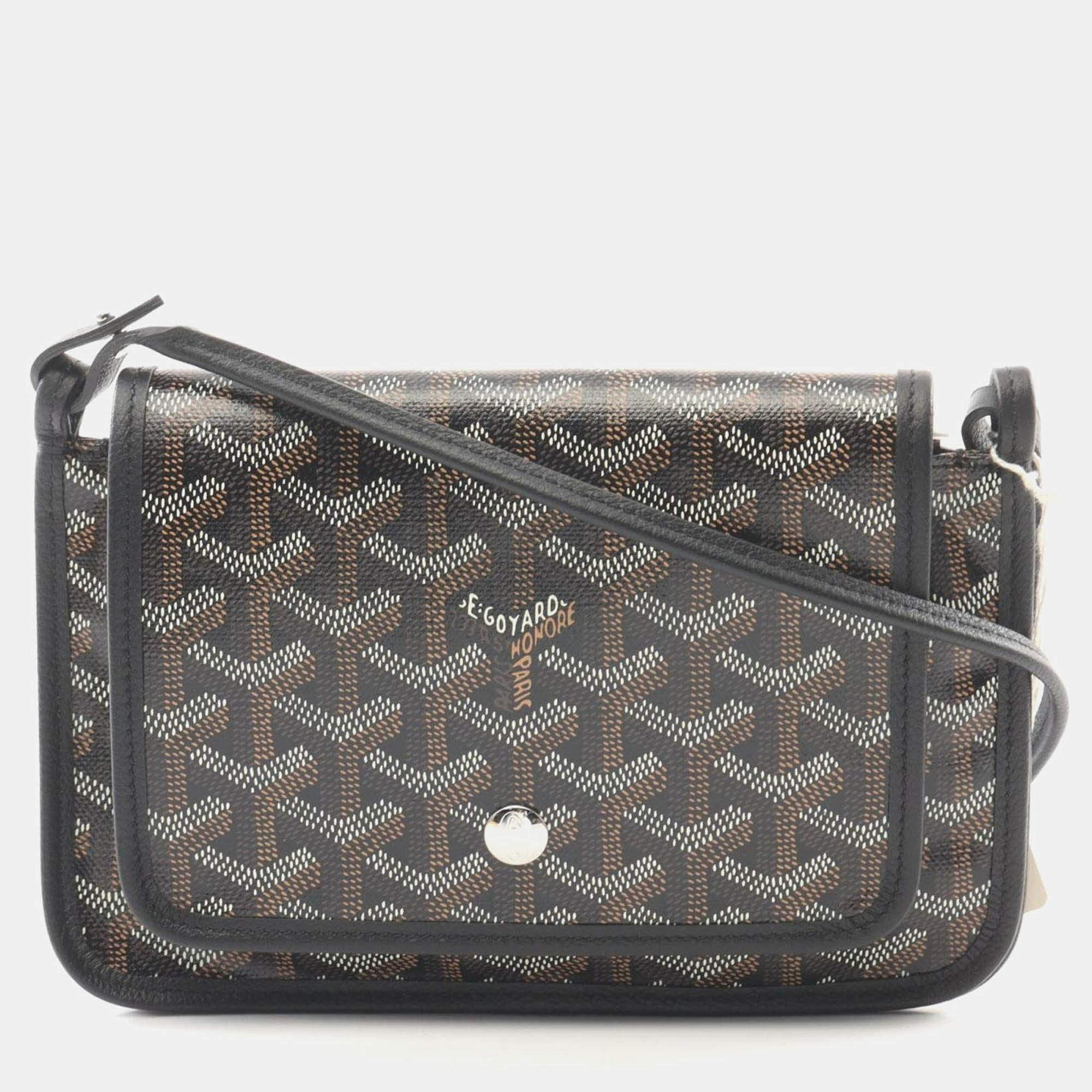 Pre Owned Goyard Plume Pouch Wallet Shoulder Bag Coated Canvas Leather Black Multicolor