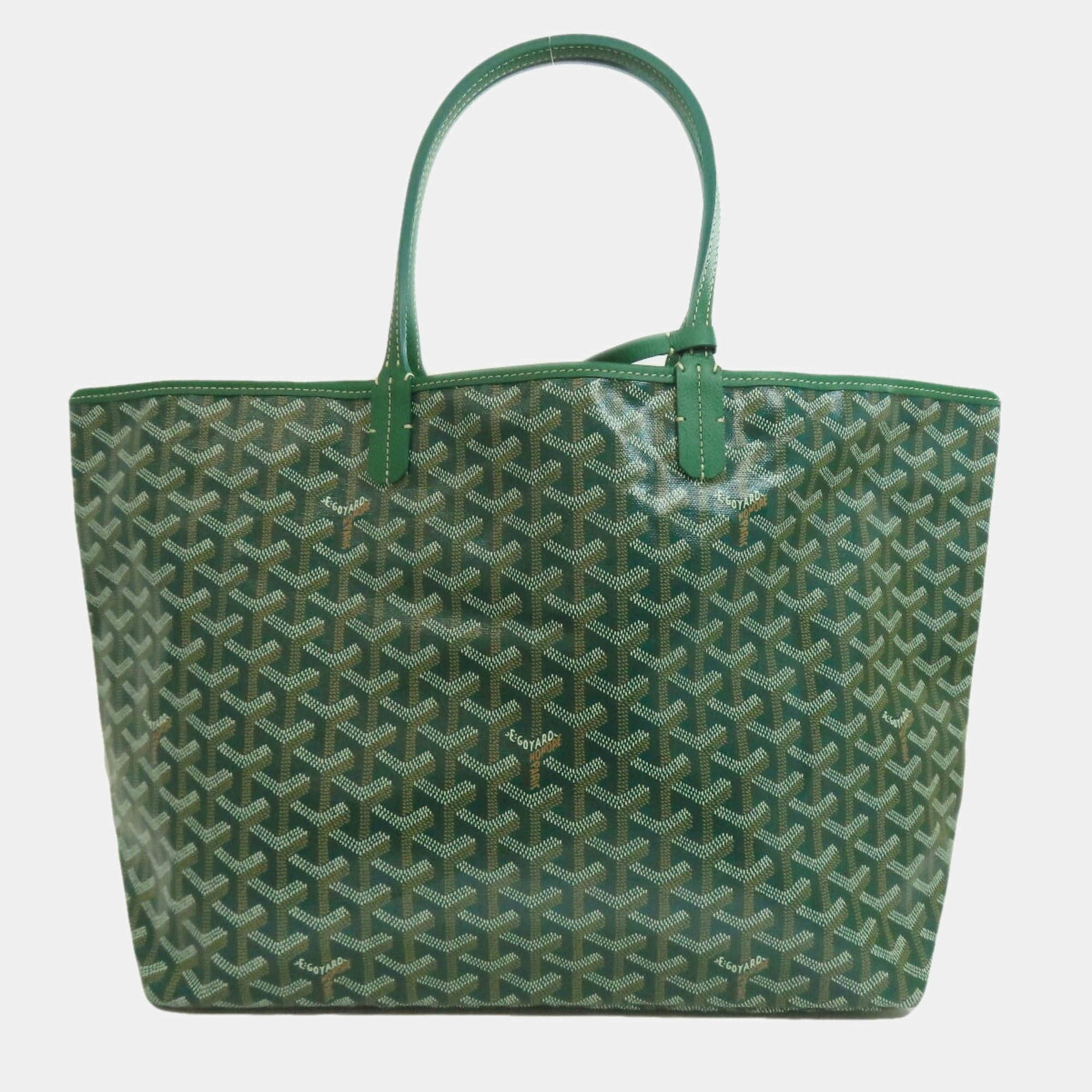 Pre Owned Goyard Saint Louis PM Green Coated Canvas Tote Bag