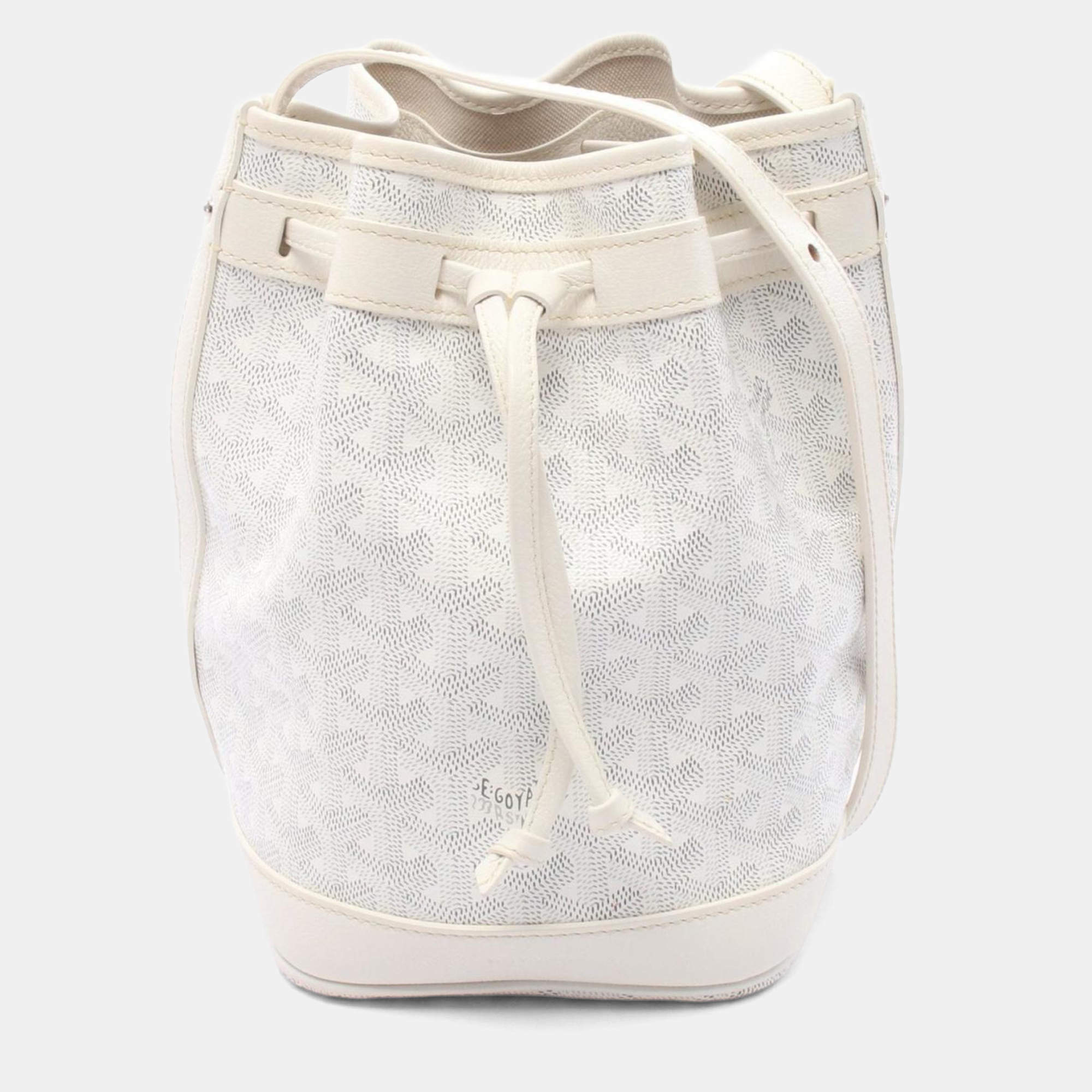 Pre Owned Goyard Petit Flot White Gray Coated Canvas Shoulder Bag