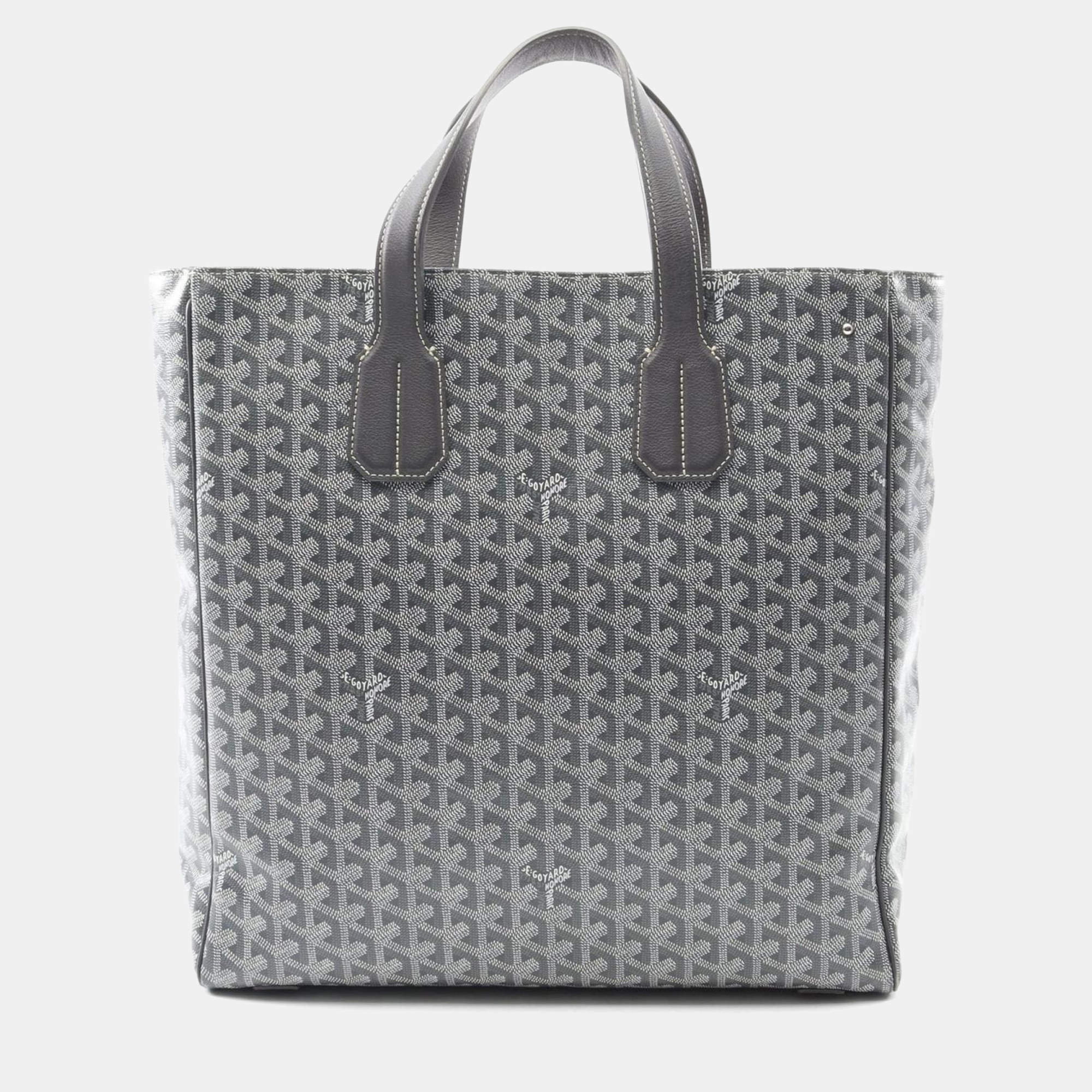 Pre Owned Goyard Voltaire Gray White Coated Canvas Tote Bag