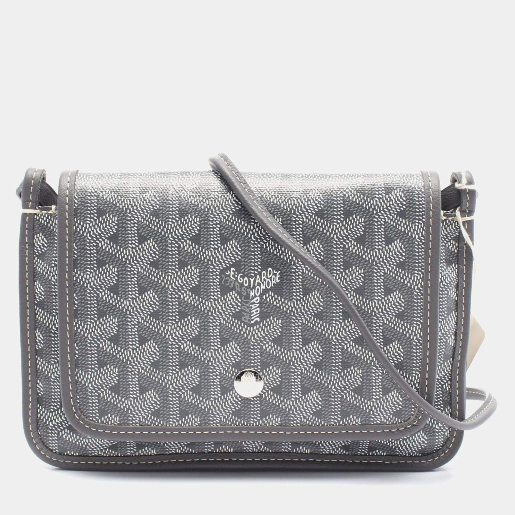 Pre Owned Goyard Plume Grey Coated Canvas Leather Pouch Shoulder Bag