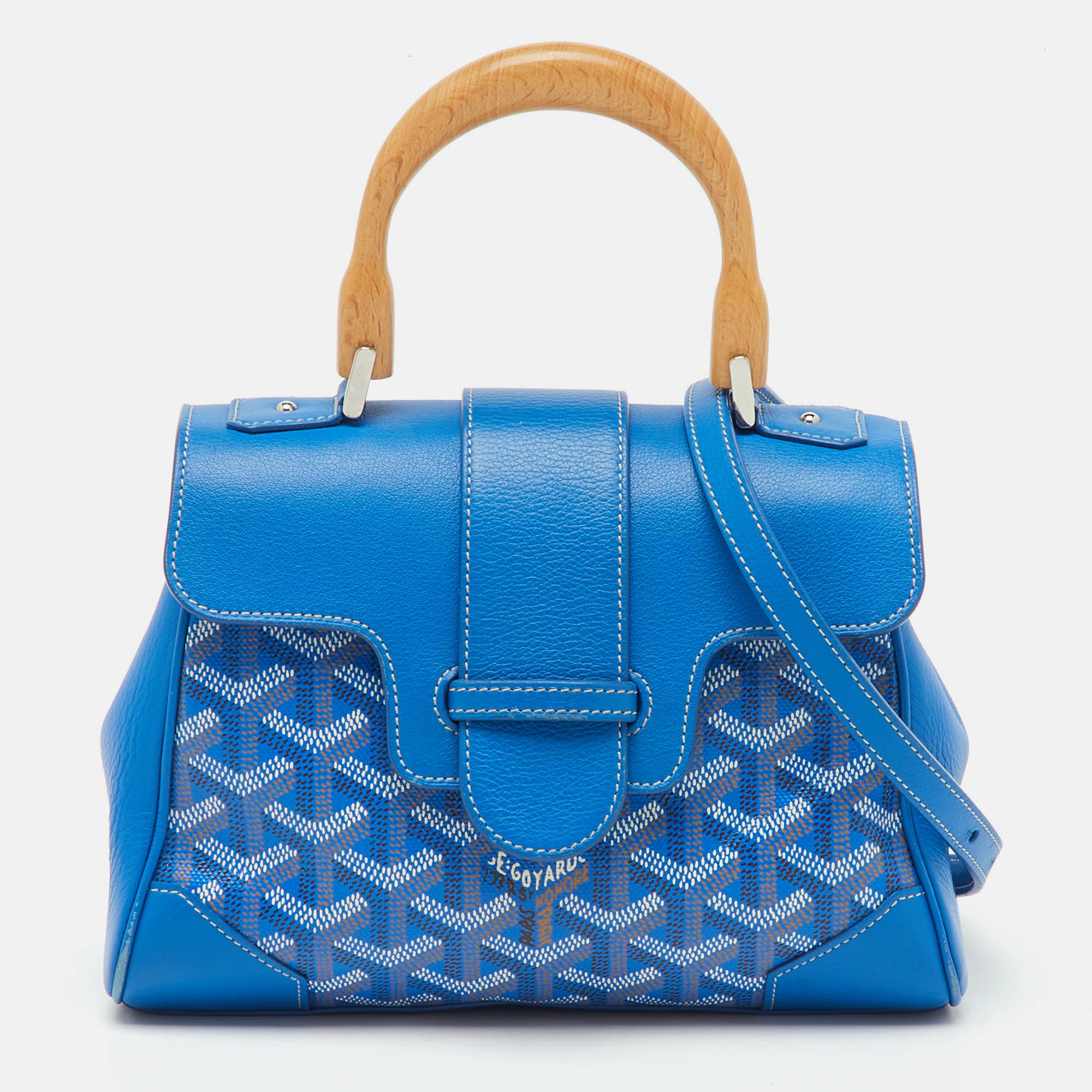 Pre Owned Goyard Blue Goyardine Coated Canvas And Leather Mini Saigon Top Handle Bag