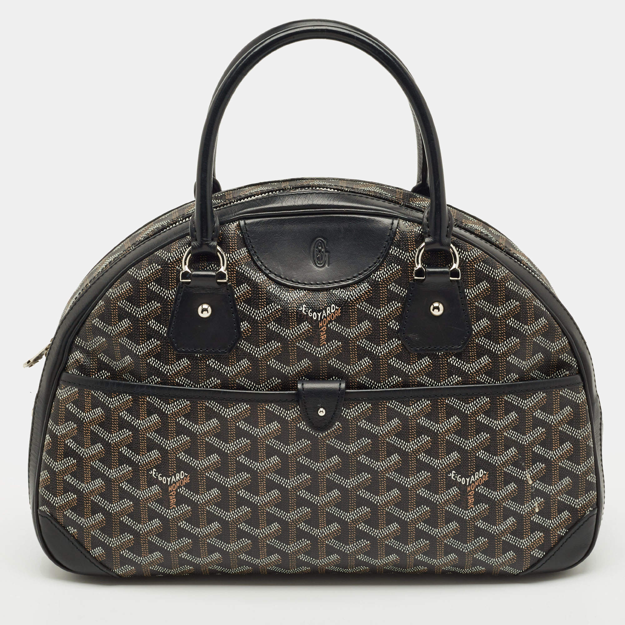 Pre Owned Goyard Black Goyardine Coated Canvas St. Jeanne MM Bowler Bag