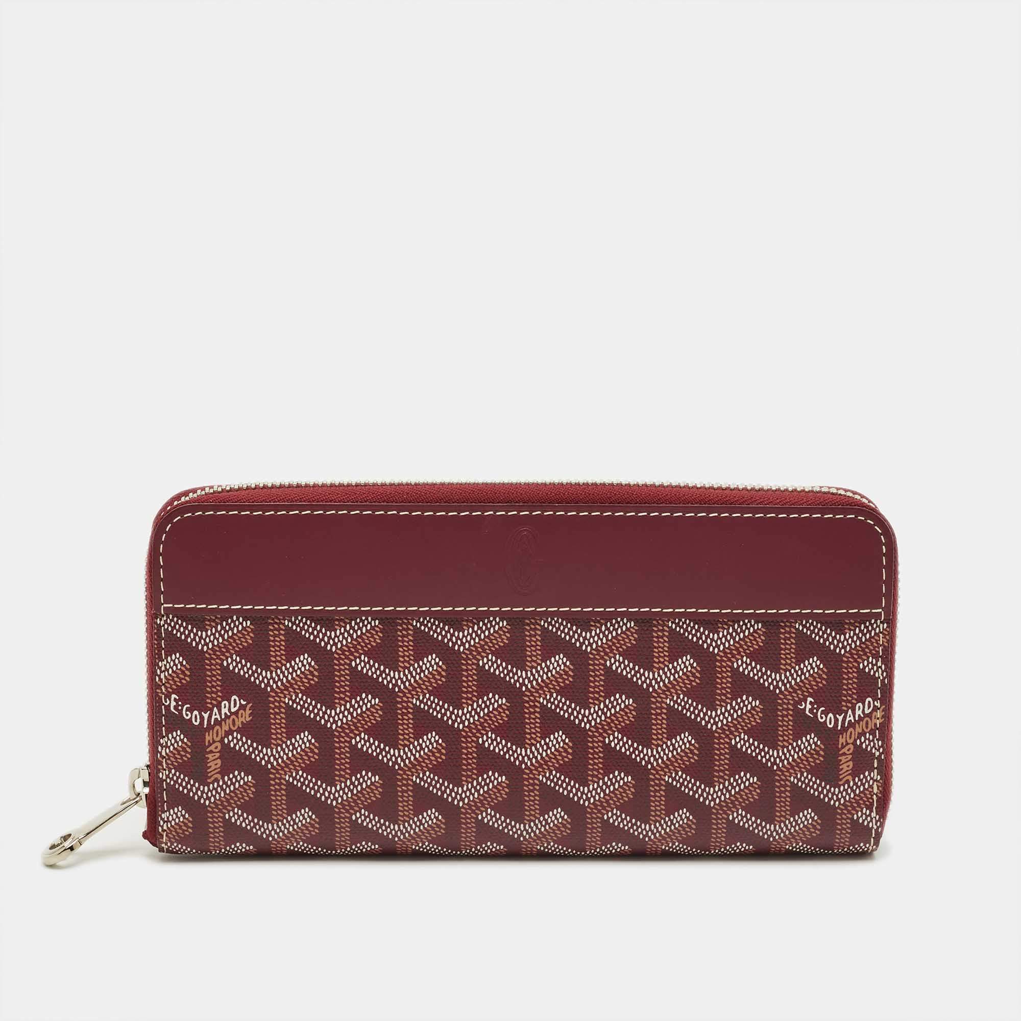 Pre Owned Goyard Burgundy Goyardine Coated Canvas Matignon GM Wallet