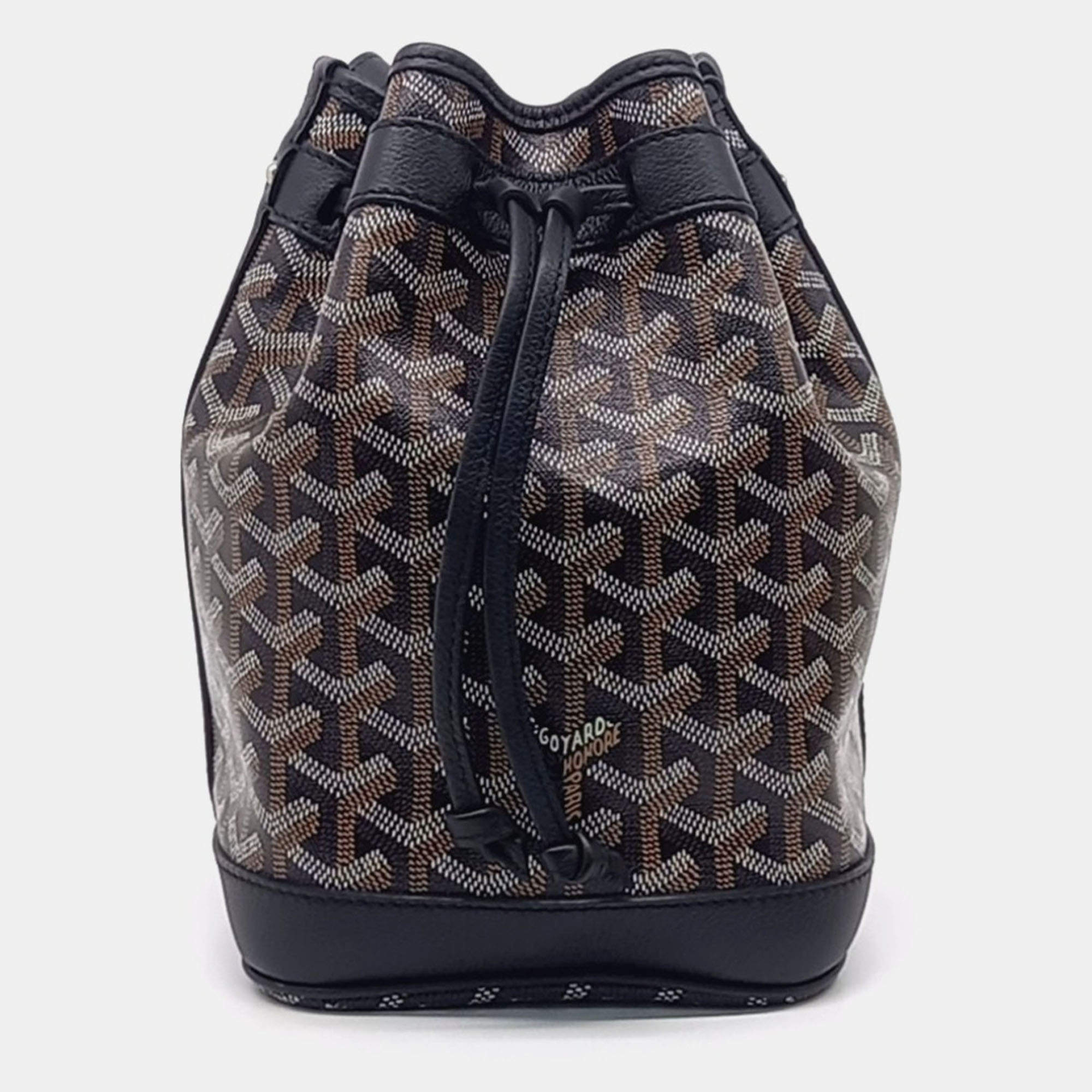Pre Owned Goyard Black Brown Coated Canvas Petit Flor