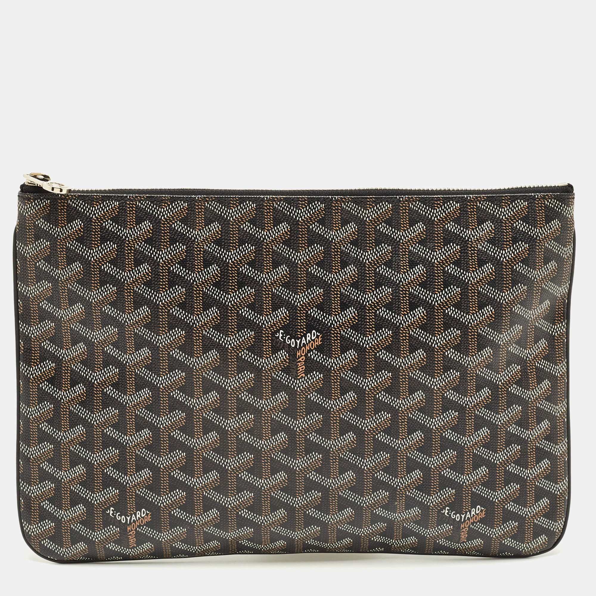 Pre Owned Goyard Black Goyardine Coated Canvas MM Senat Pouch