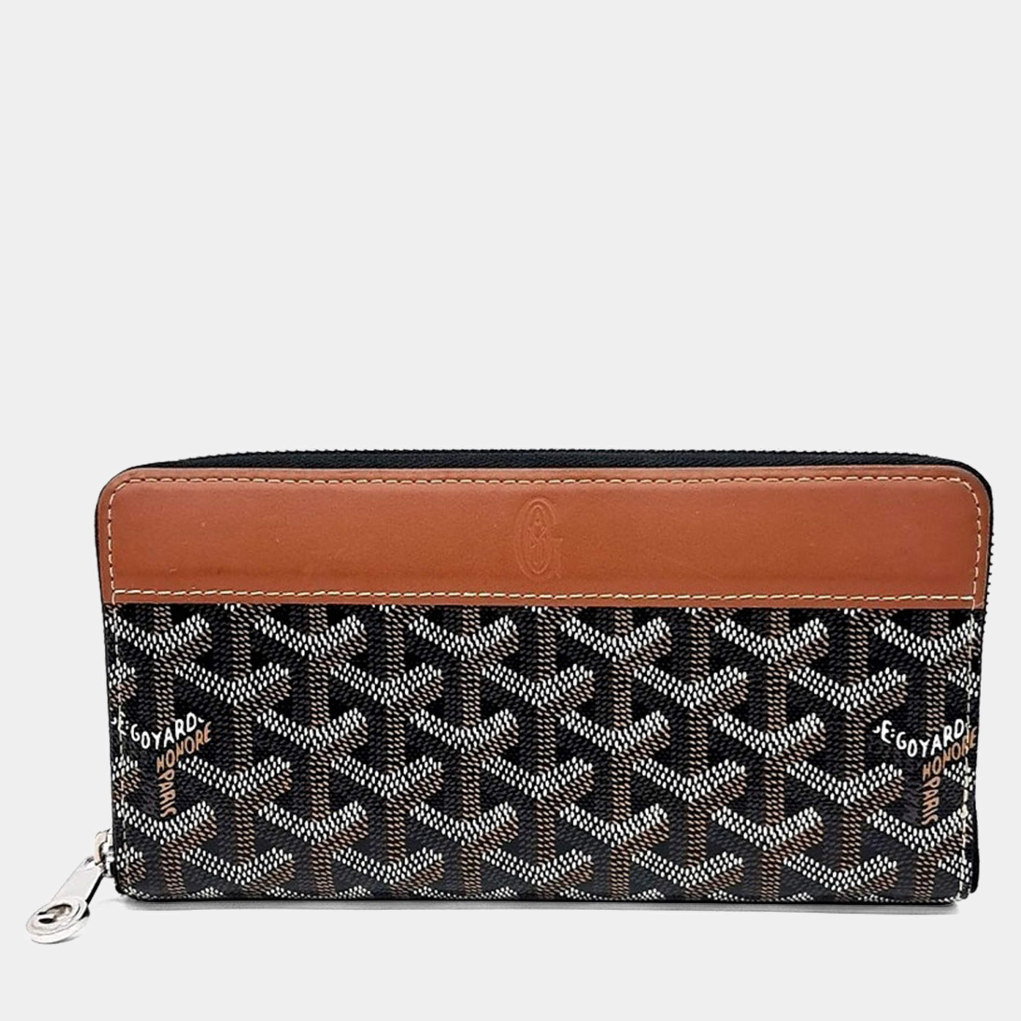 Pre Owned Goyard Black Brown PVC Matignon long wallet