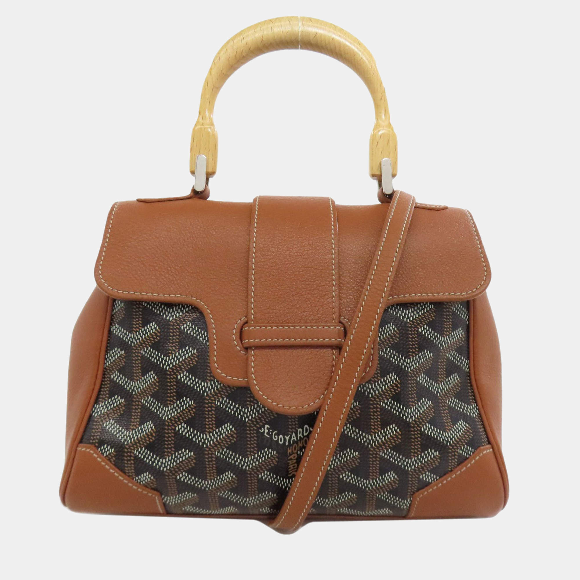 Pre Owned Goyard Saigon Mini Handbag In Coated Canvas And Calfskin Leather