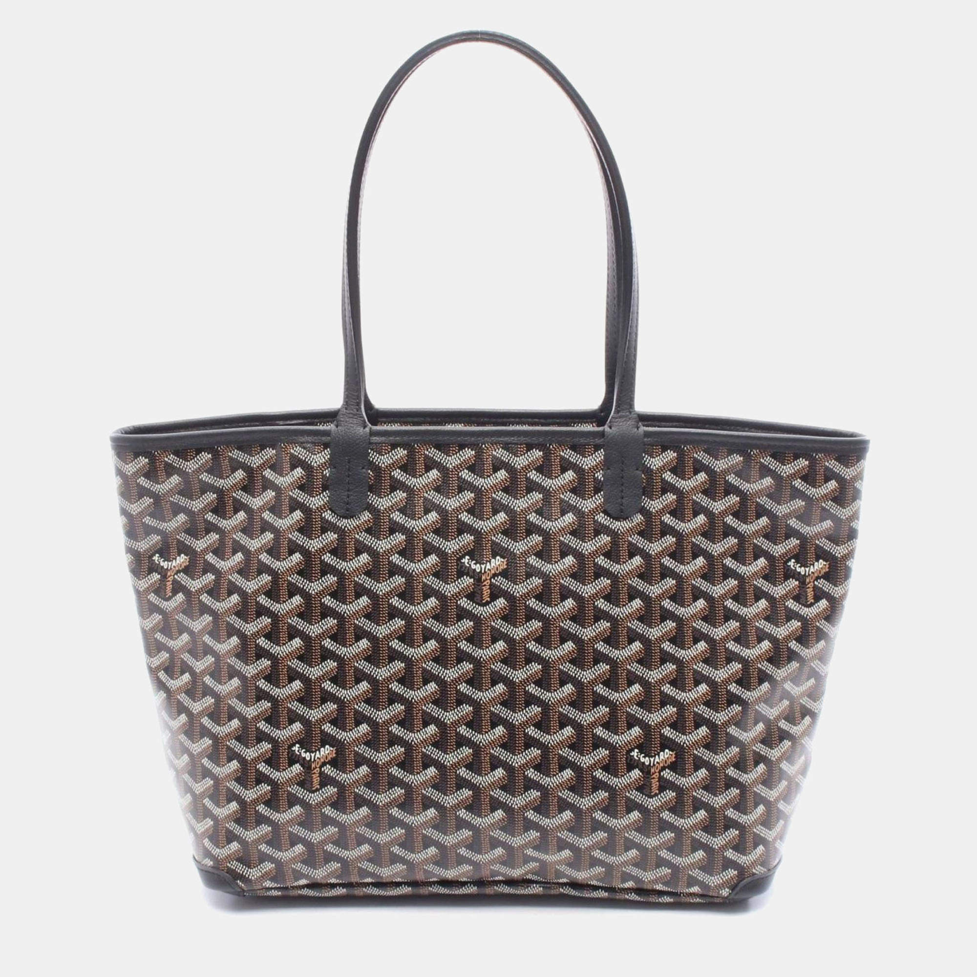Pre Owned Goyard Artois Mm Tote Bag Coated Canvas And Leather Black Brown White
