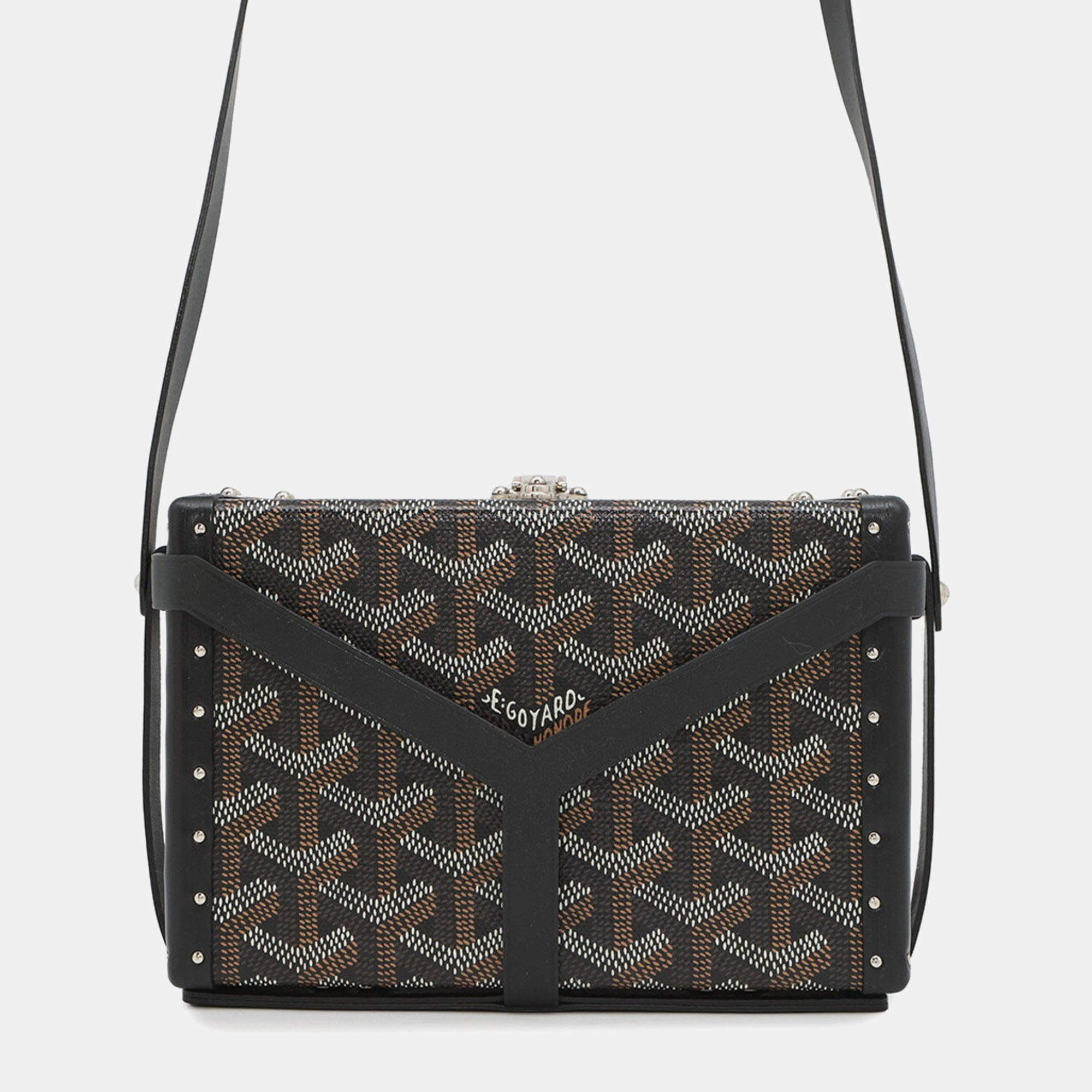 Pre Owned Goyard Shoulder Bag Minodiaire Trunk Leather Black