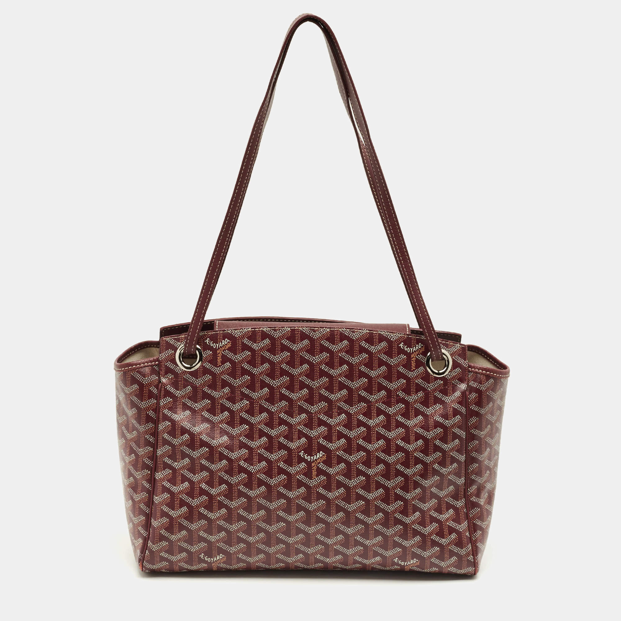 Pre Owned Goyard Burgundy Goyardine Coated Canvas and Leather Rouette PM Bag