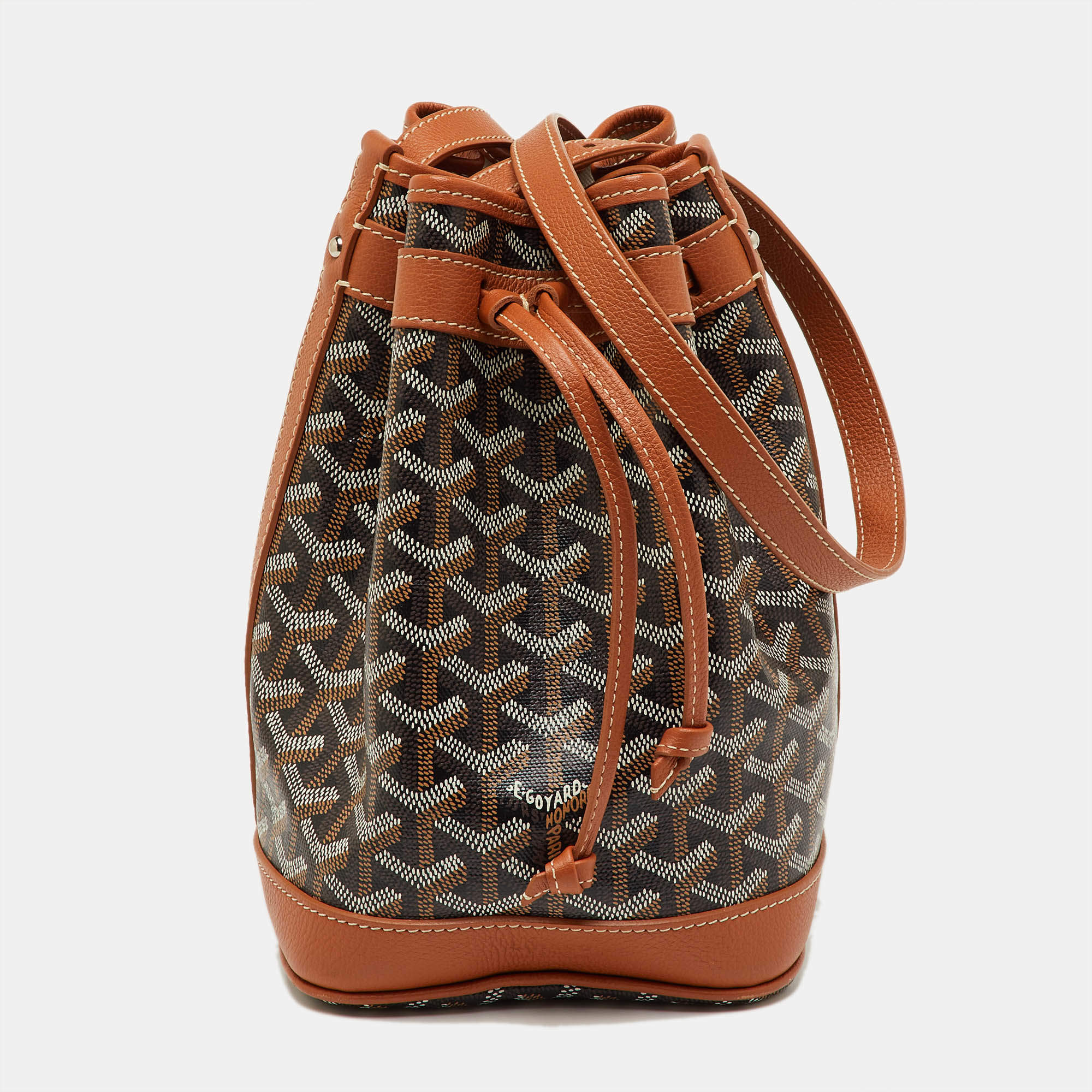 Pre Owned Goyard Black/Tan Goyardine Coated Canvas and Leather Petit Flot Bucket Bag