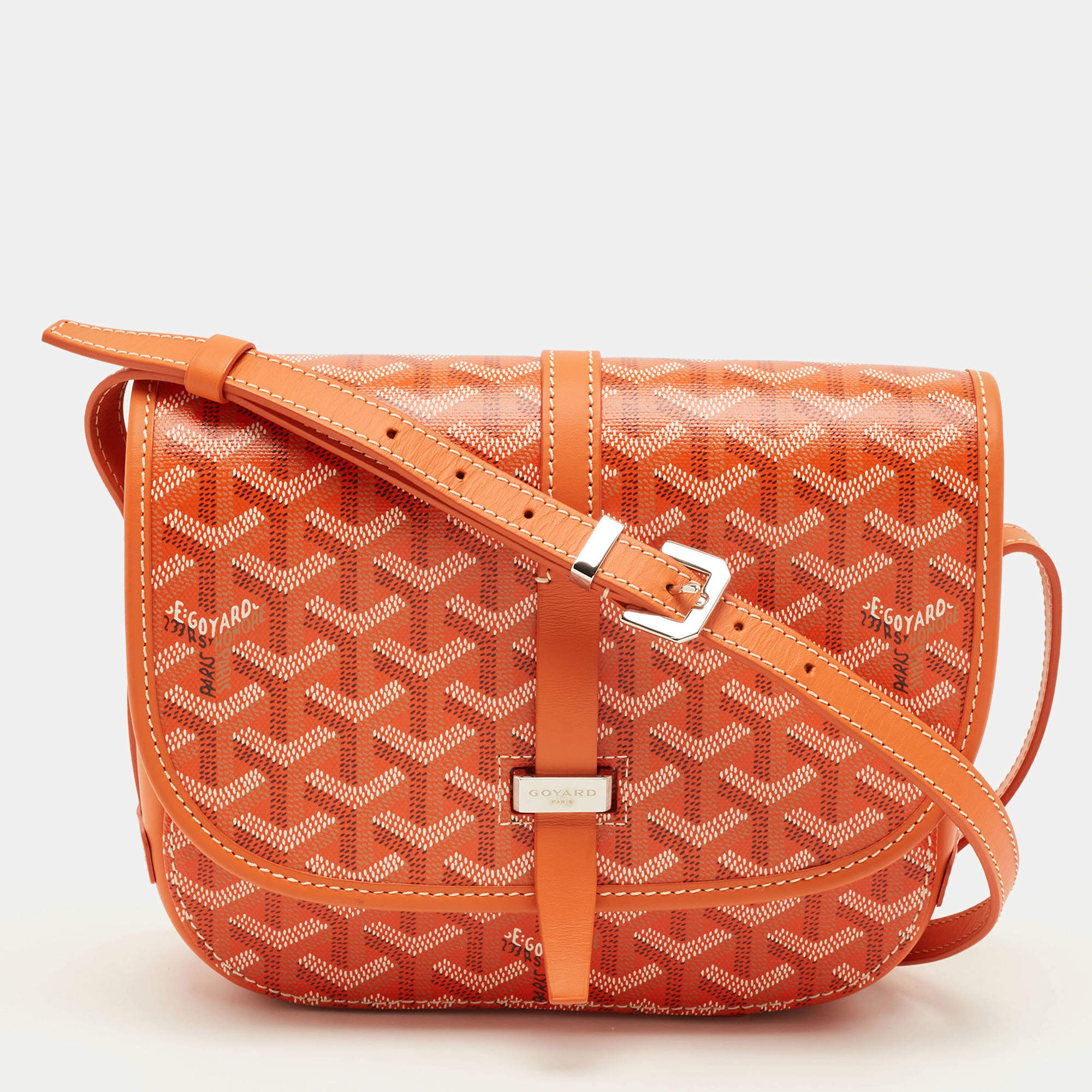 Pre Owned Goyard Belvedere II PM Orange Goyardine Coated Canvas and Leather Bag