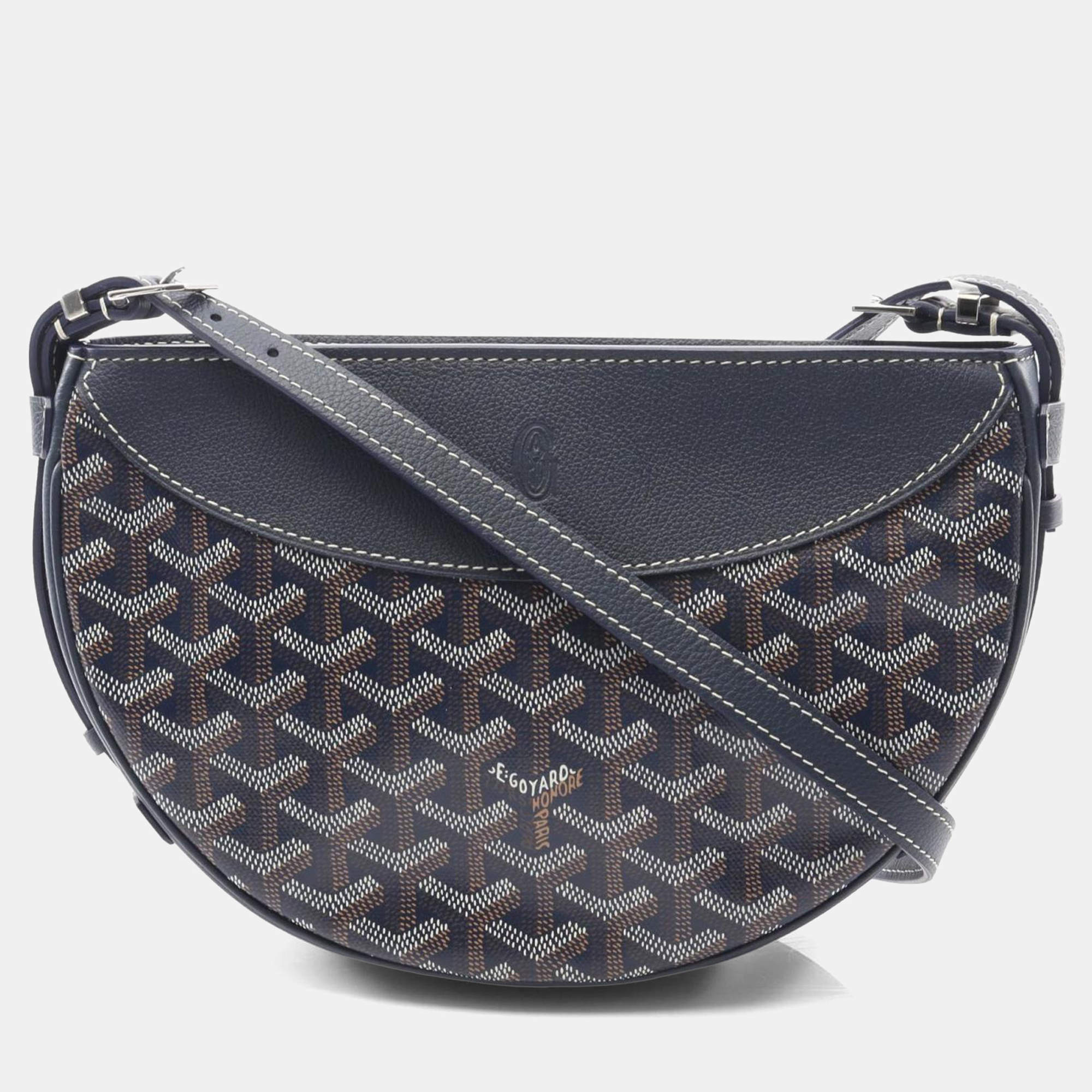 مملوكة مسبقًا Goyard Hirondelle Shoulder Bag Pvc-Coated Canvas And Leather Navy Blue