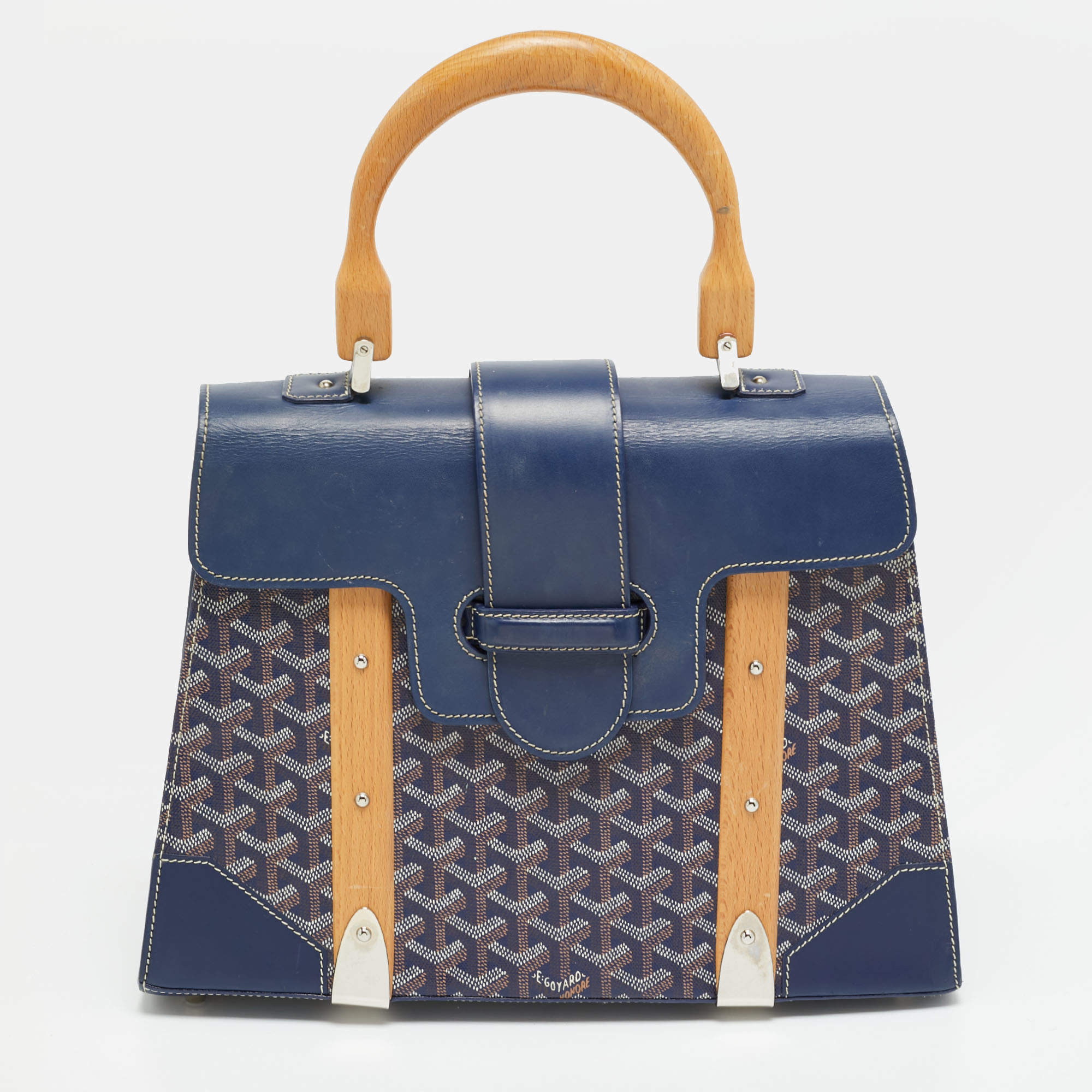 مملوكة مسبقًا Goyard Saigon MM Navy Blue Goyardine Coated Canvas and Leather Top Handle Bag