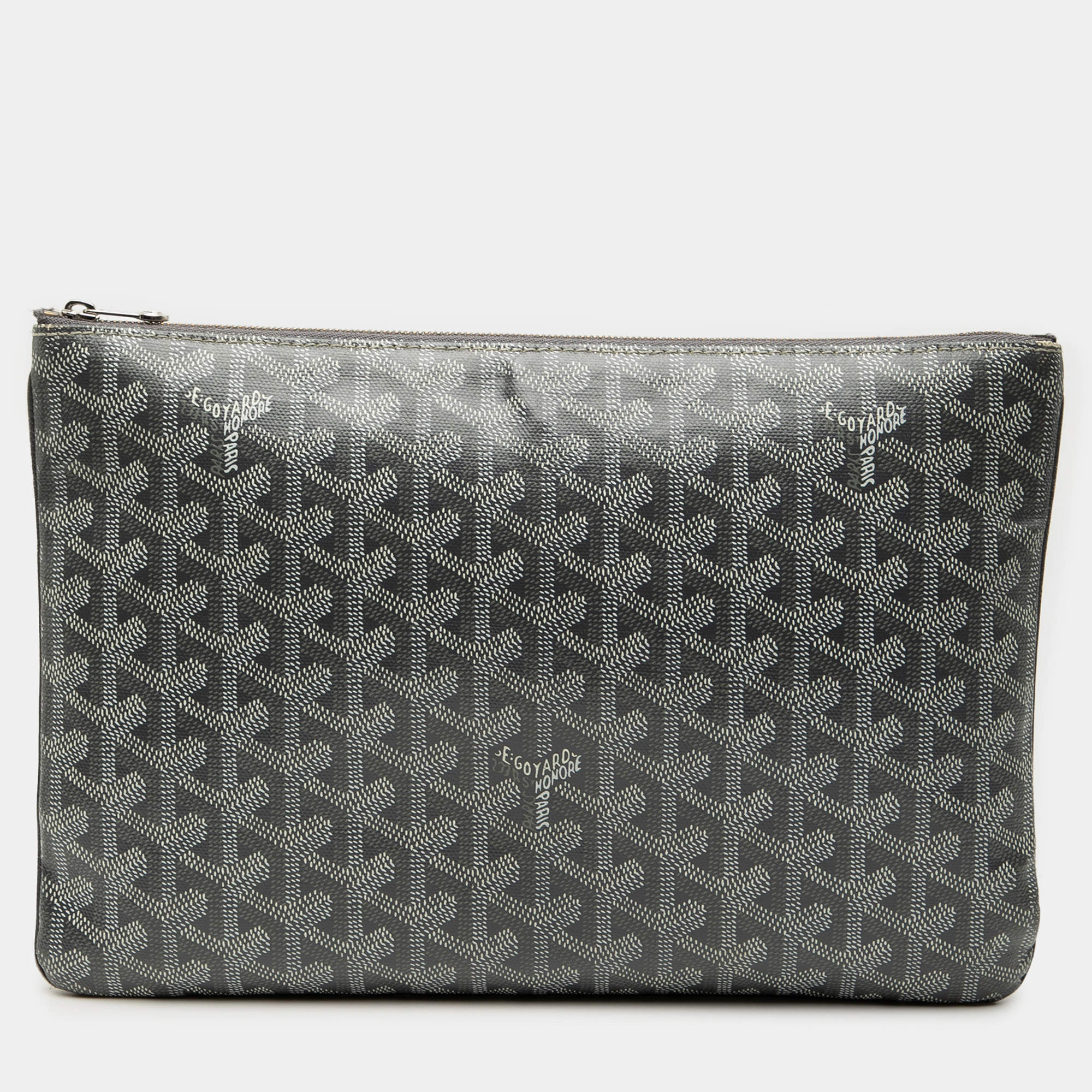 مملوكة مسبقًا Goyard Goyardine Senat Coated Canvas Grey Clutche MM