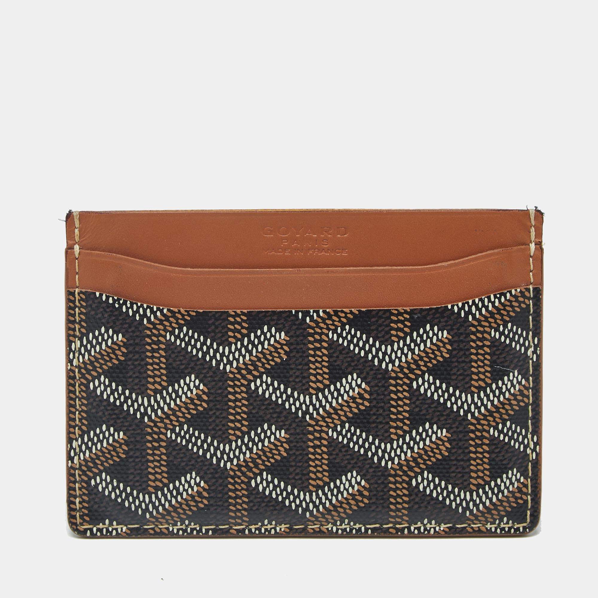 Pre Owned Goyard Saint Sulpice Brown Goyardine Coated Canvas and Leather Card Holder