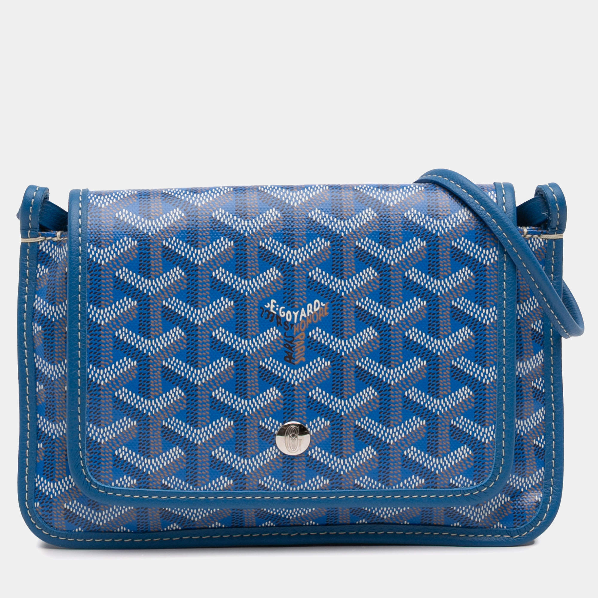 Pre Owned Goyard Blue Goyardine Plumet Pocket Wallet