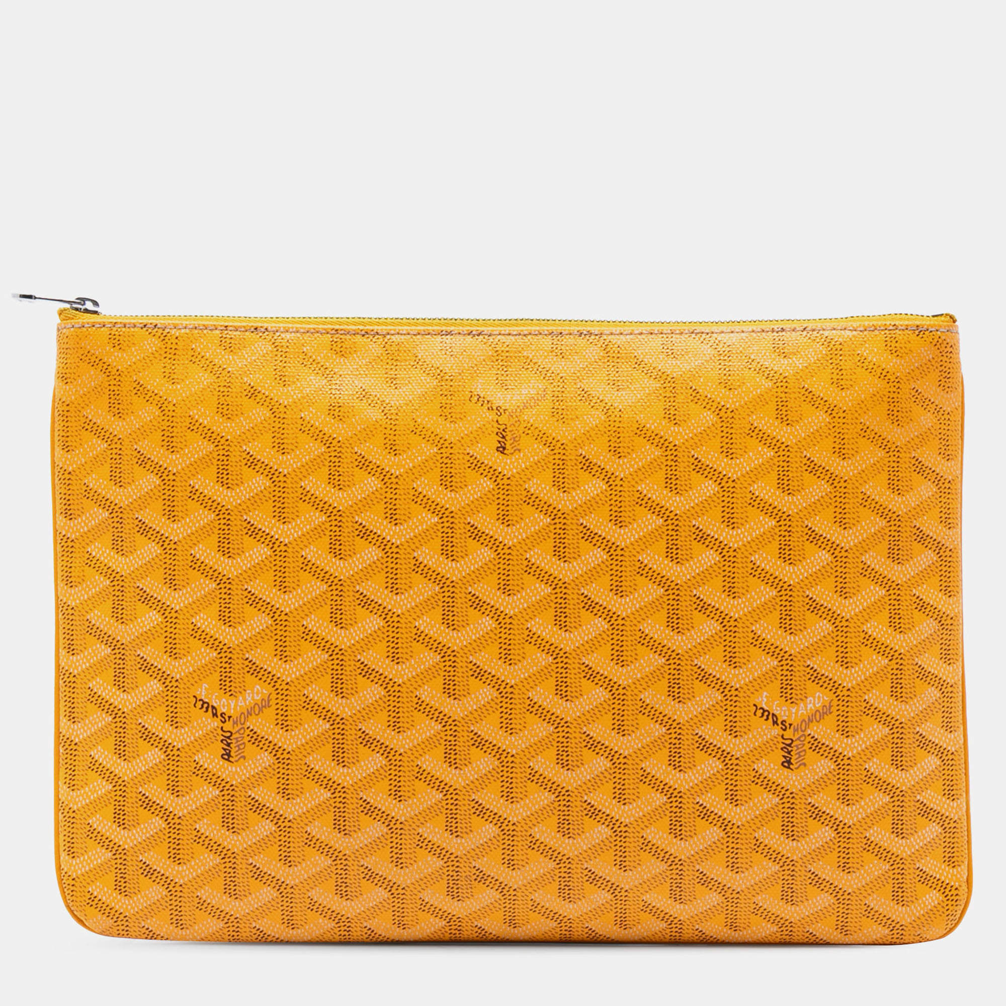 Pre Owned Goyard Yellow Goyardine Senat MM Clutche
