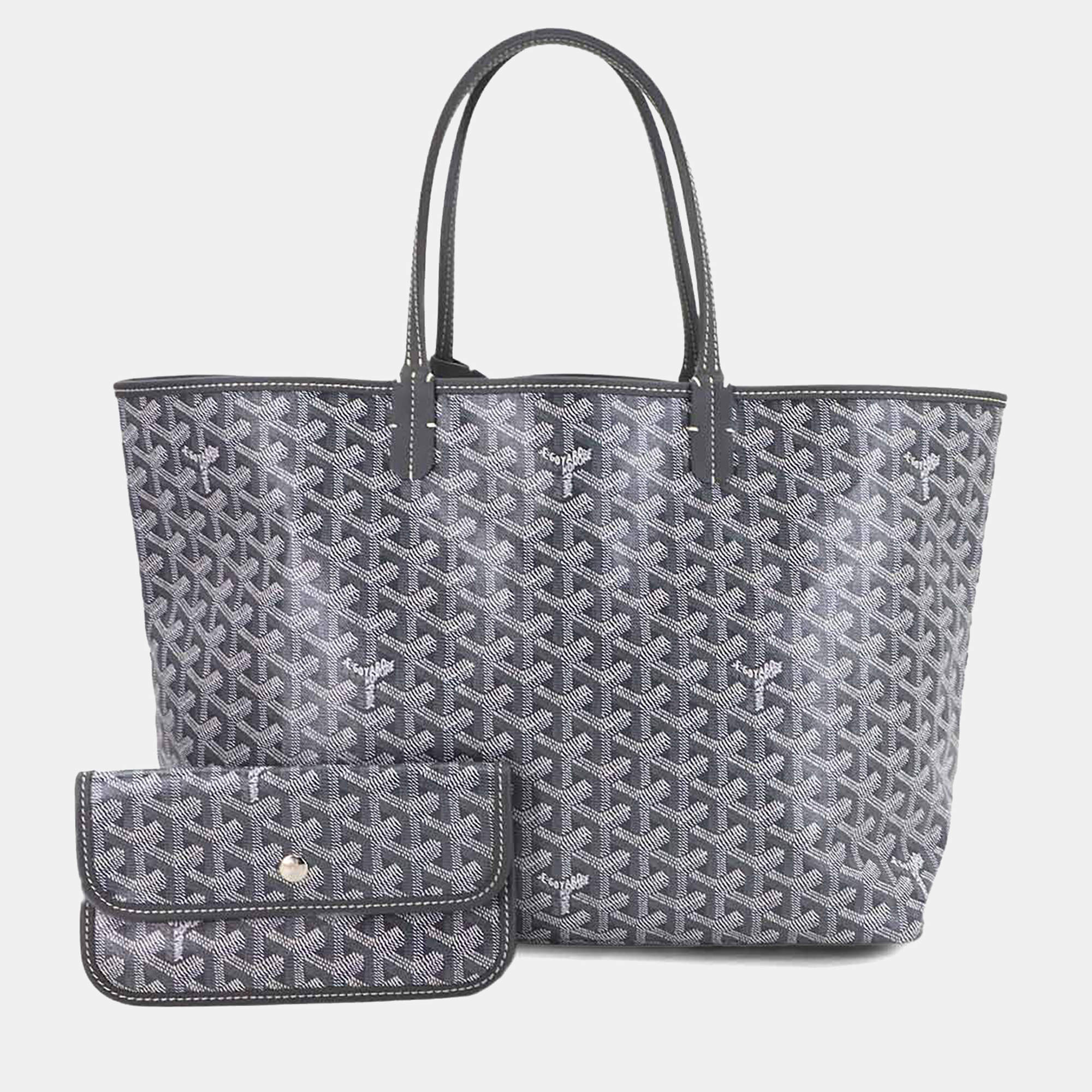 Pre Owned Goyard Saint Louis PM Gray PVC Leather Tote Bag