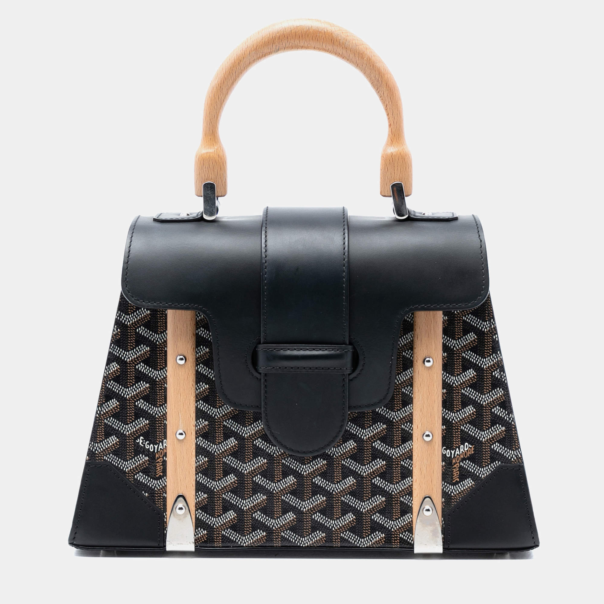 Pre Owned Goyard Black Goyardine Saigon Structured PM