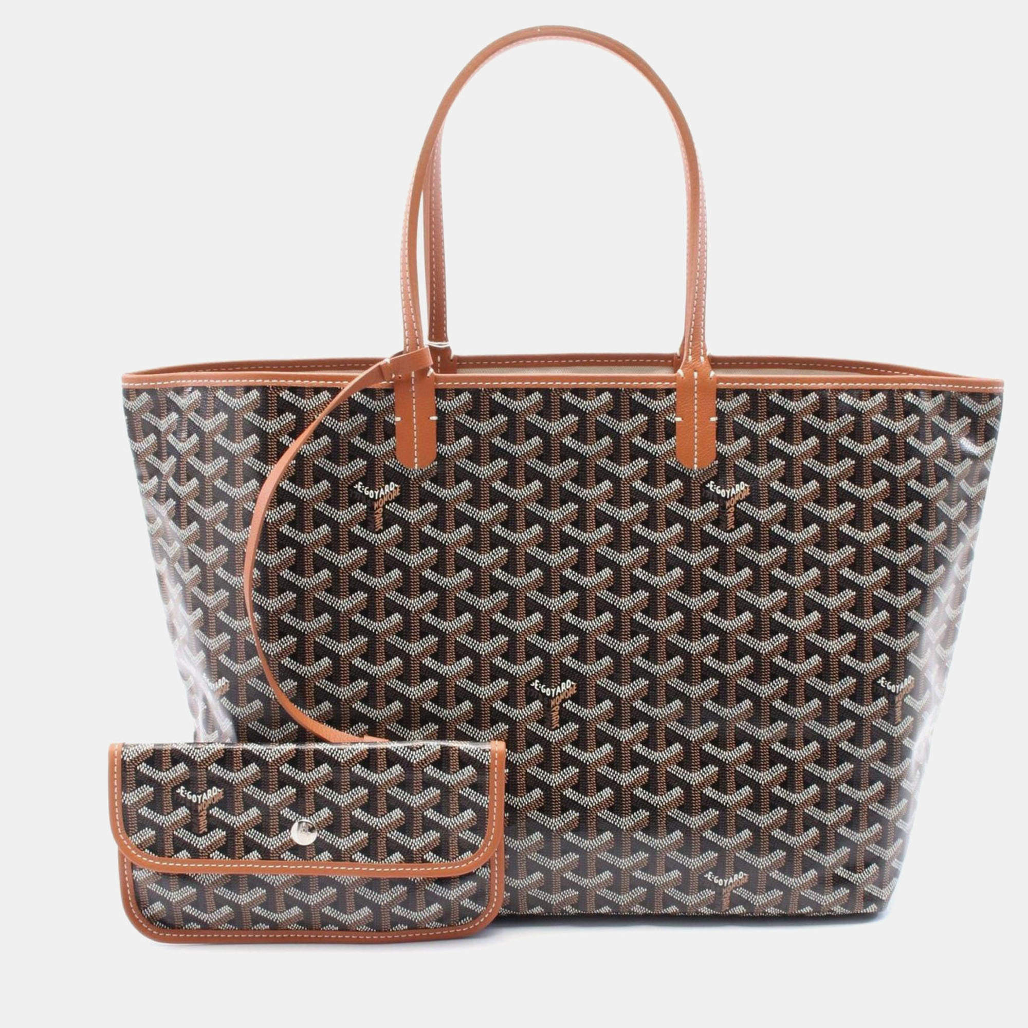Pre Owned Goyard Saint Louis Pm Tote Bag Coated Canvas And Leather Black Brown Multicolor
