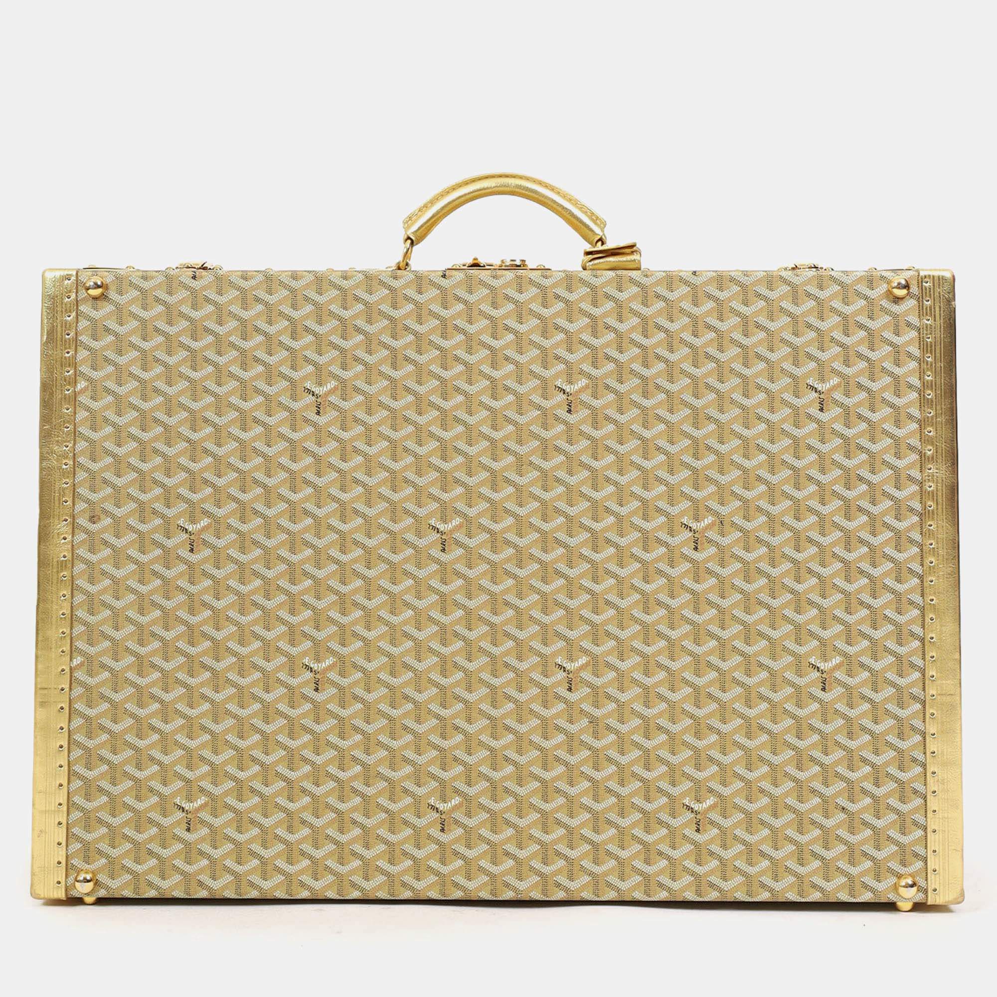 مملوكة مسبقًا Goyard Gold Goyardine Grand Hotel 70 Suitcase Trunk With Key
