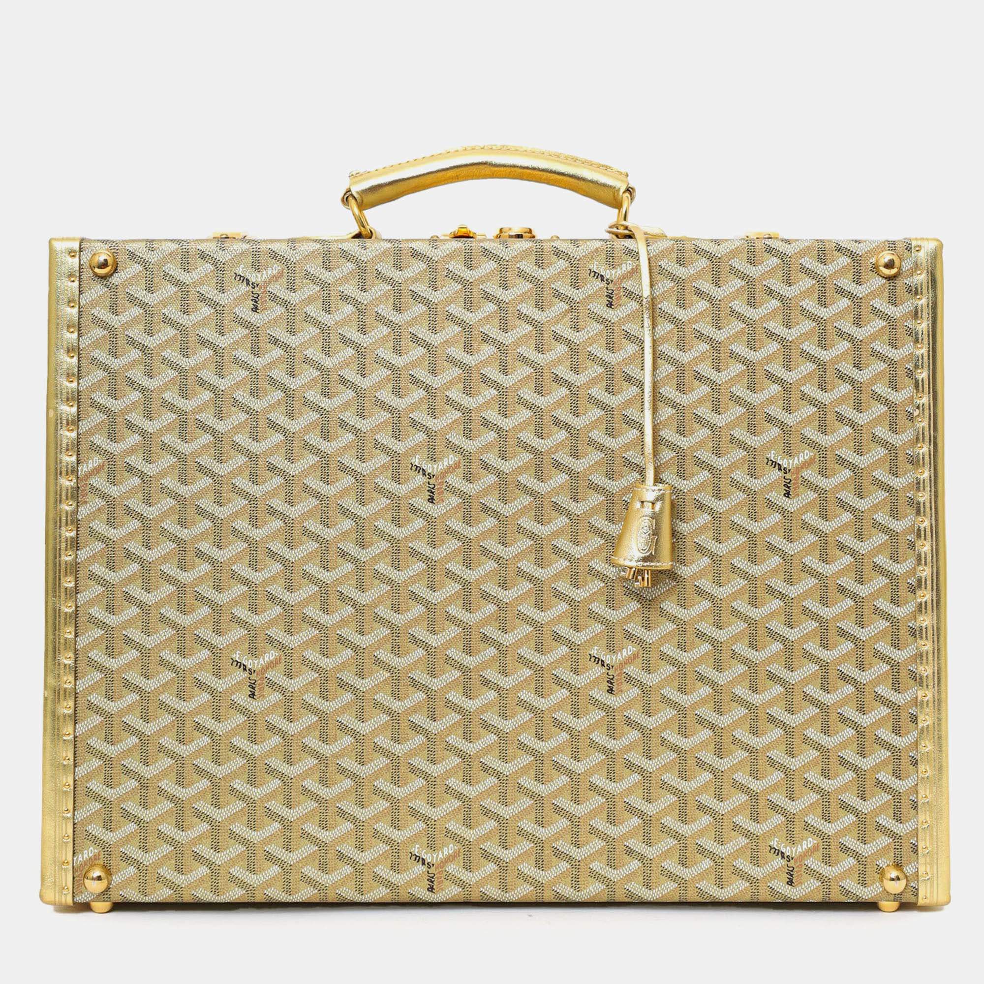 Pre Owned Goyard Gold Goyardine Manoir MM Briefcase With Key