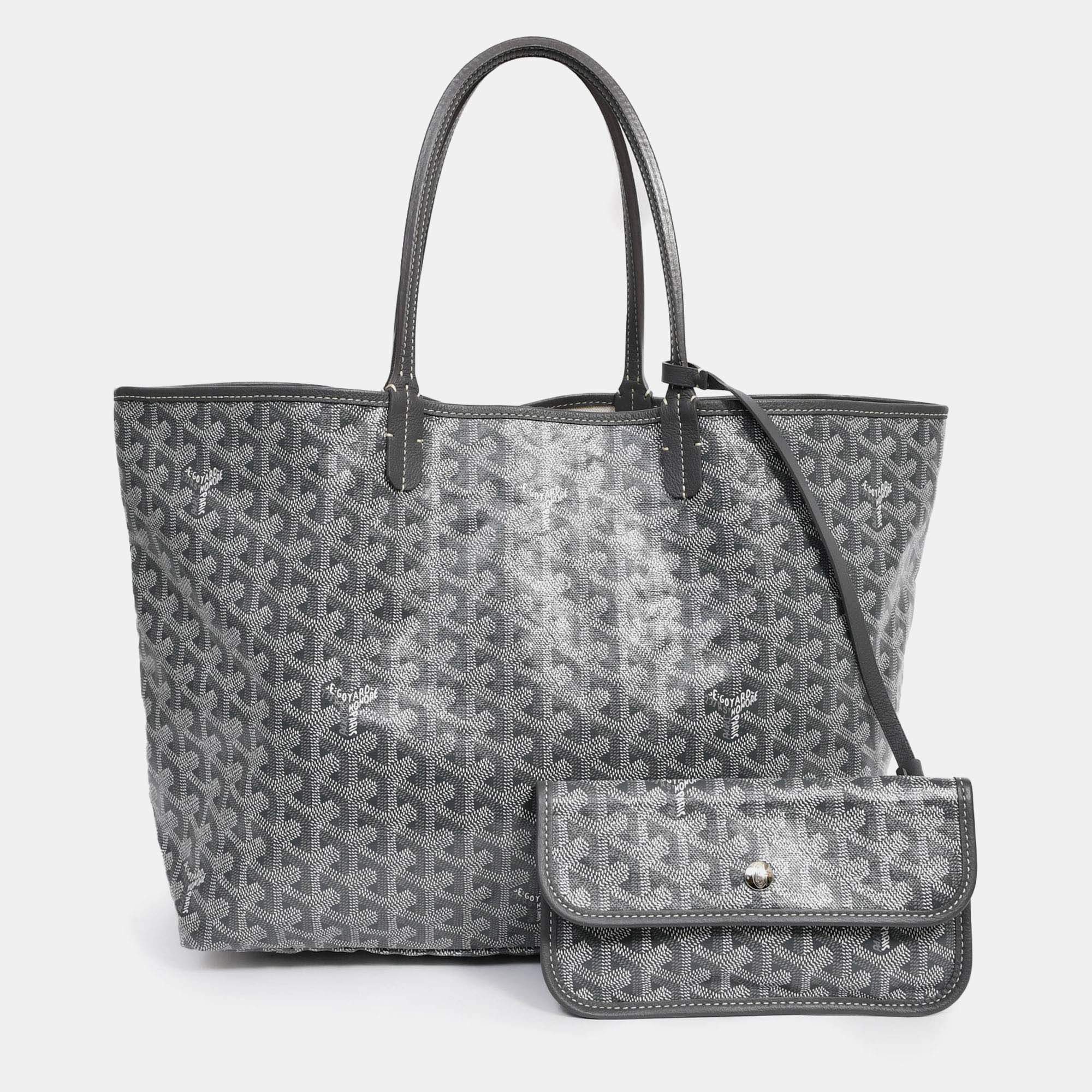 Pre Owned Goyard 2014 Grey Goyardine St. Louis PM Tote with Pouch