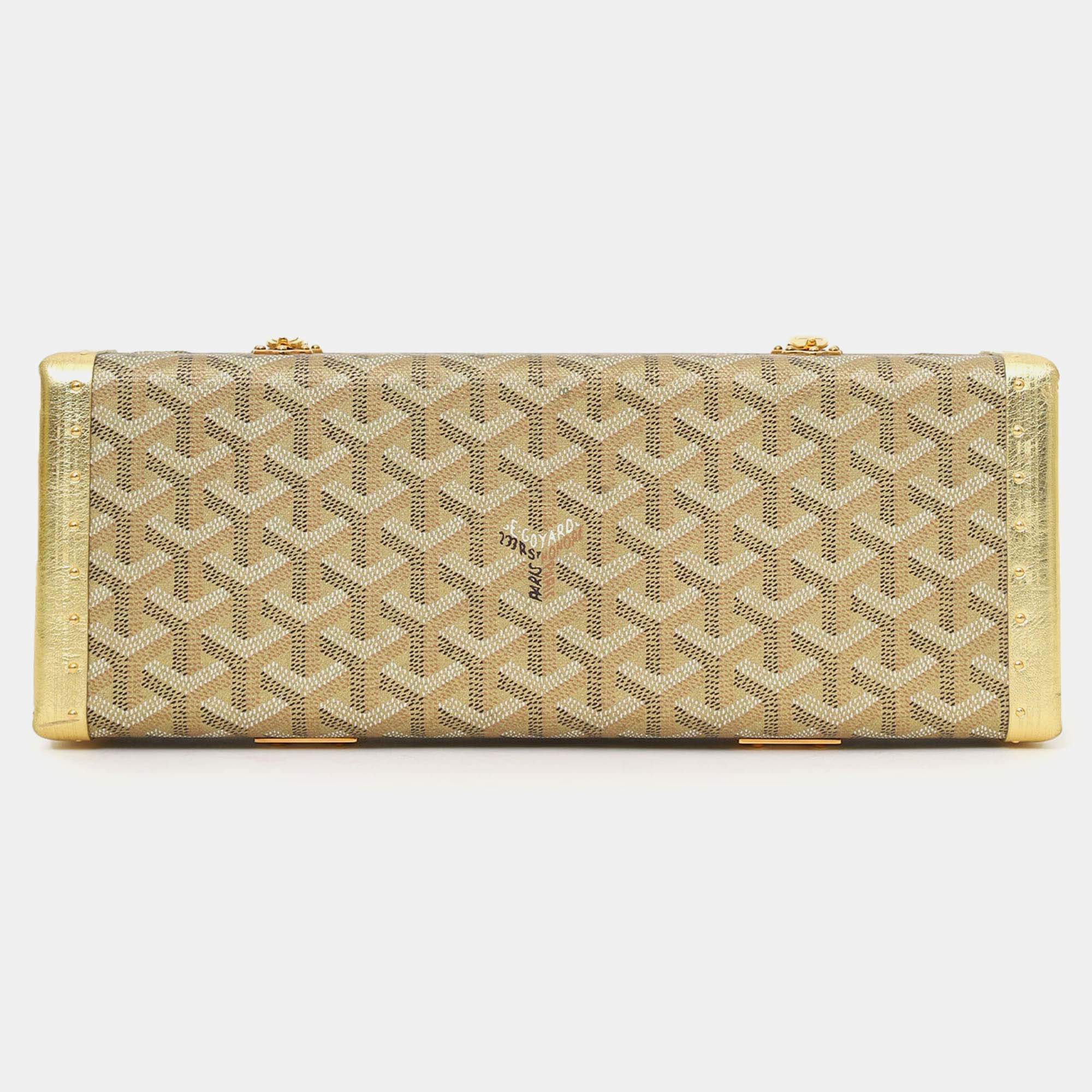 Pre Owned Goyard Gold Goyardine Coated Canvas Saint-Honore Trunk Bag With Strap