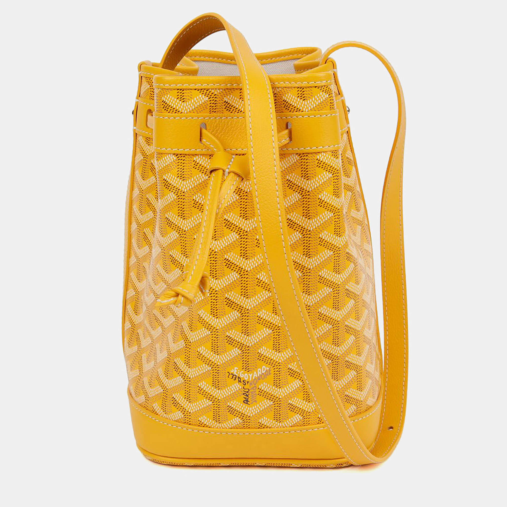 Pre Owned Goyard Petite Flot PM Yellow Coated Canvas Bucket Shoulder Bag