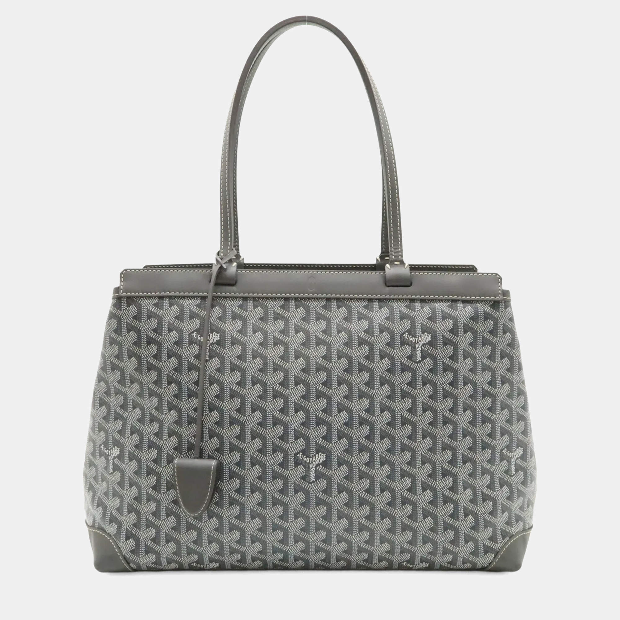 مملوكة مسبقًا Goyard Bellechasse Beyod Pm Tote Bag Shoulder Herringbone Pattern Pvc Leather Gray Black White