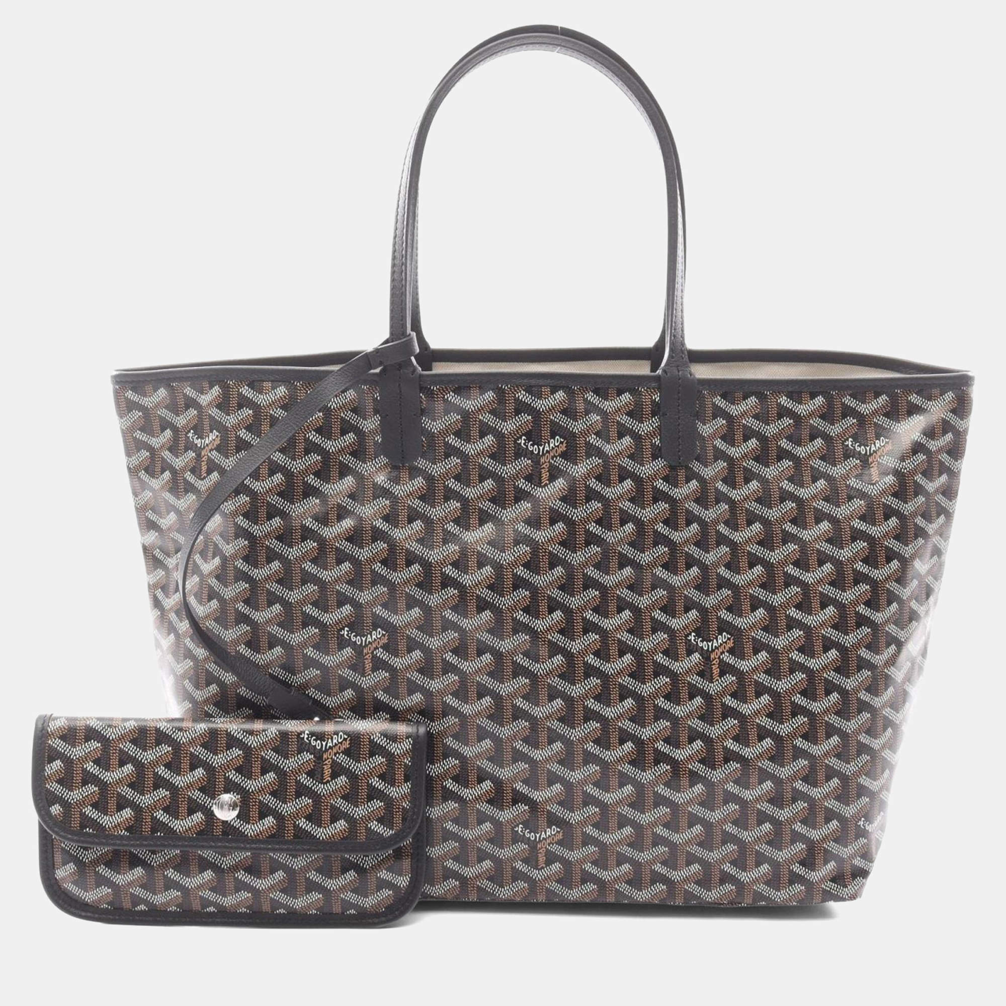 Pre Owned Goyard Saint Louis Pm Tote Bag In Coated Canvas And Leather Black Multicolor