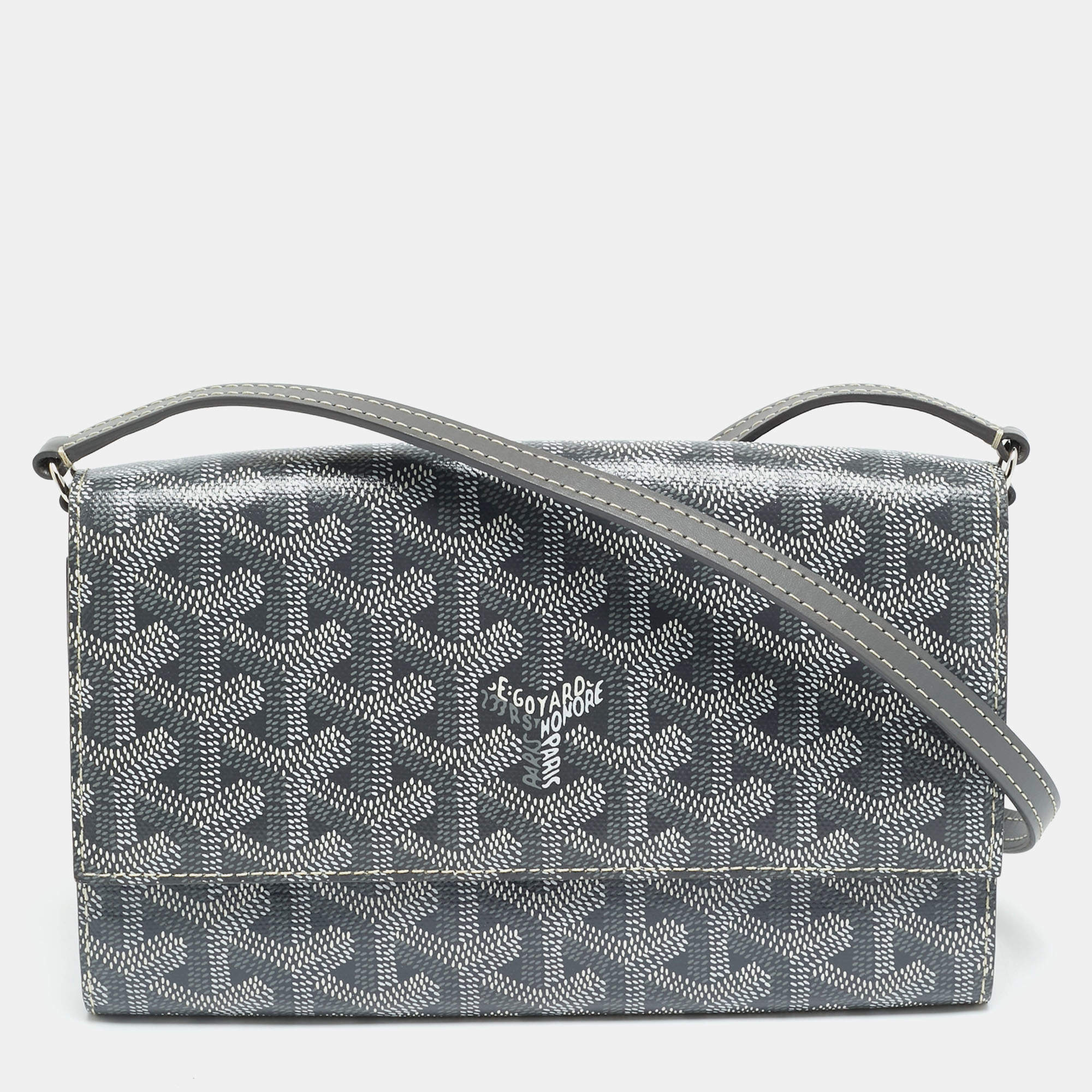 مملوكة مسبقًا Goyard Varenne Grey Goyardine Coated Canvas and Leather Wallet On Strap