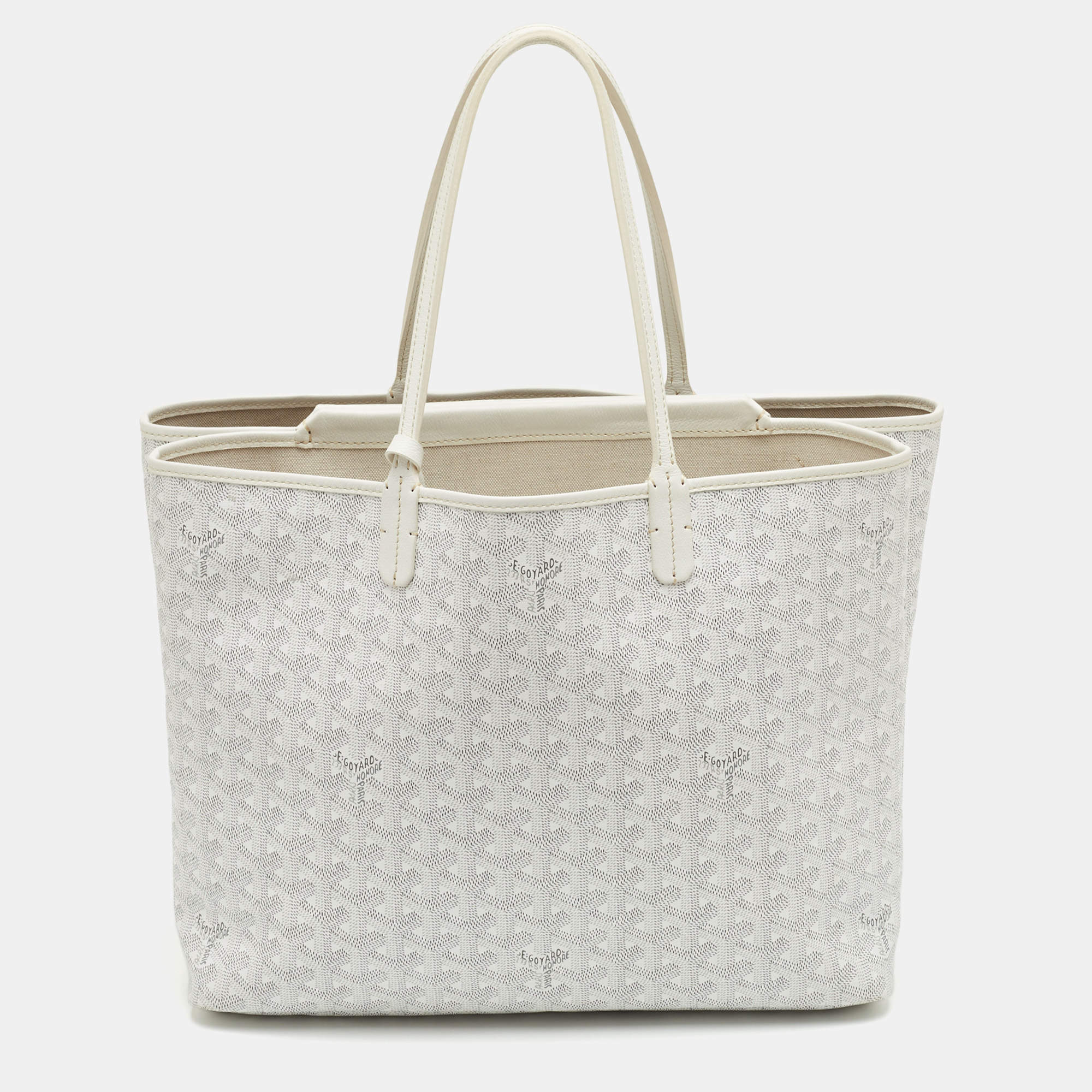 مملوكة مسبقًا Goyard Saint Louis PM White Goyardine Coated Canvas and Leather Tote