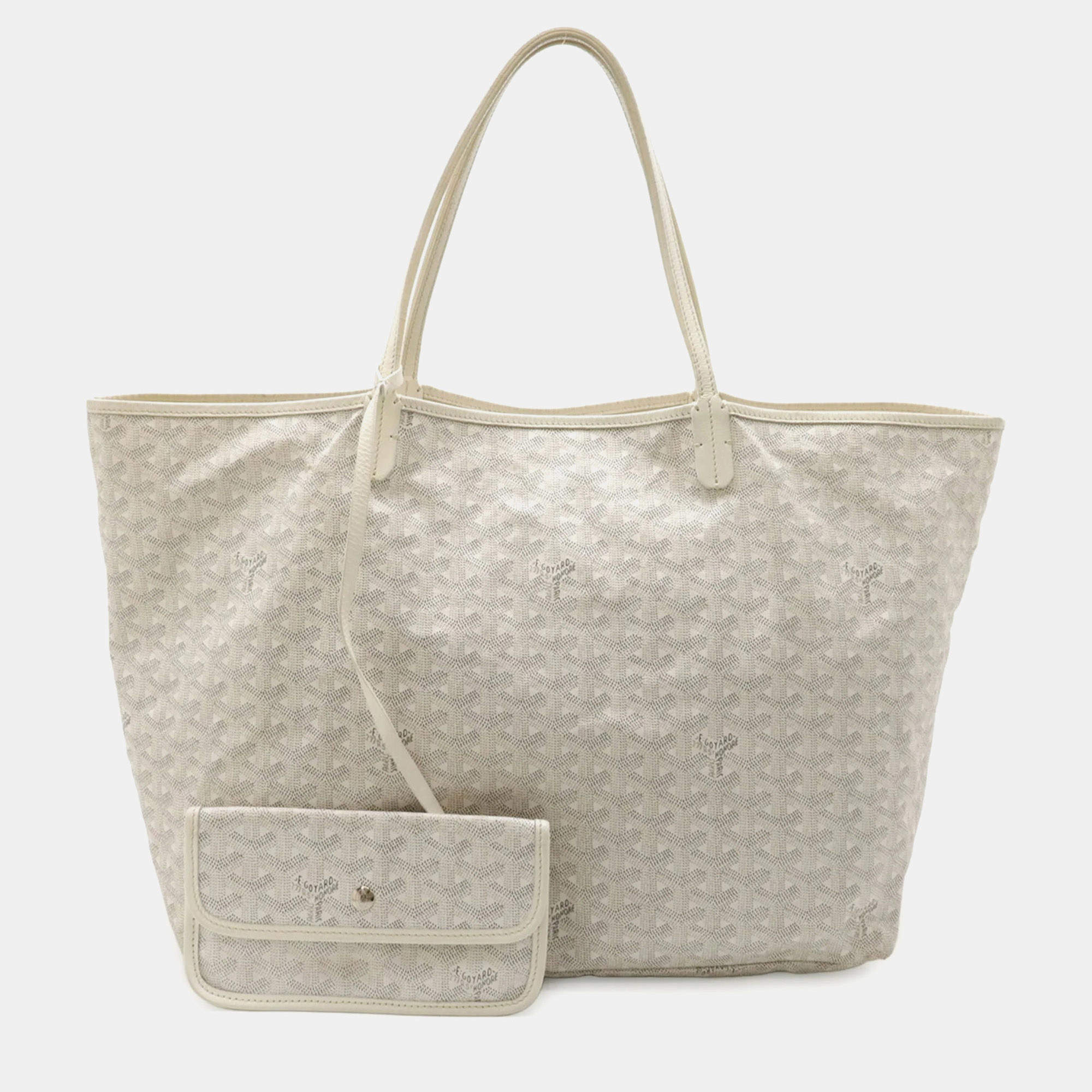 مملوكة مسبقًا Goyard Saint Louis Gm Tote Bag Large Shoulder Coated Canvas And Leather White Gray