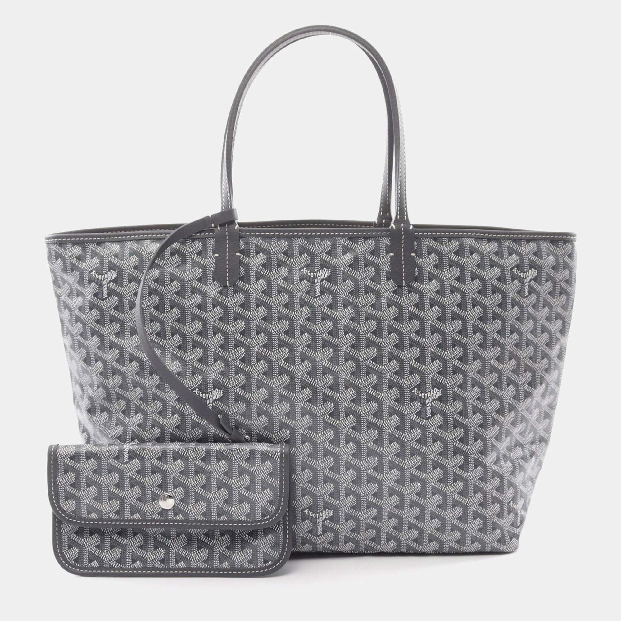 Pre Owned Goyard Saint Louis Pm Tote Bag Coated Canvas And Leather Gray White