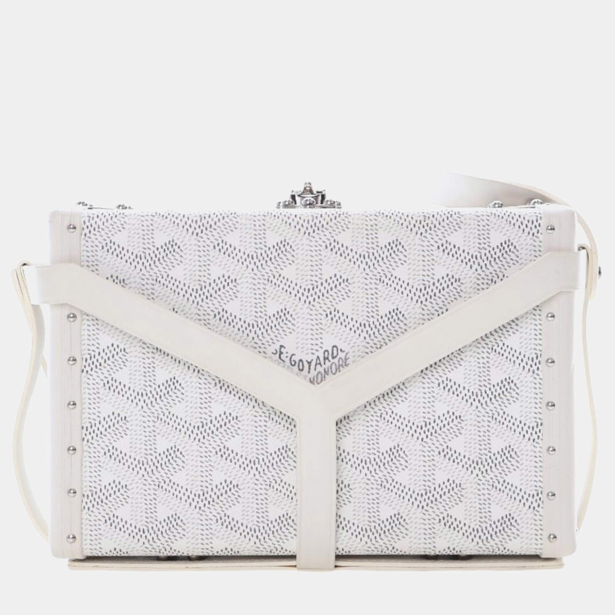 Pre Owned Goyard White Goyardine Minaudiere Trunk Bag