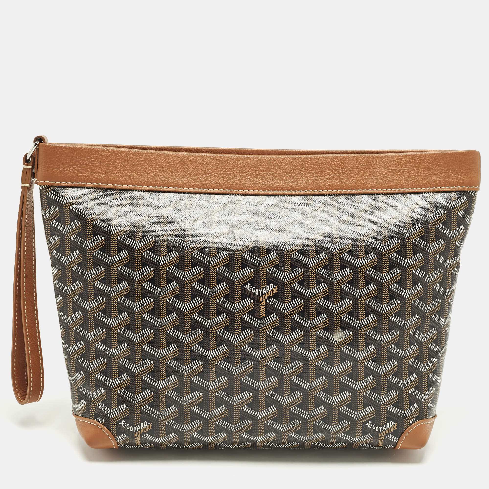 مملوكة مسبقًا Goyard Conti Brown Goyardine Coated Canvas and Leather Pouch