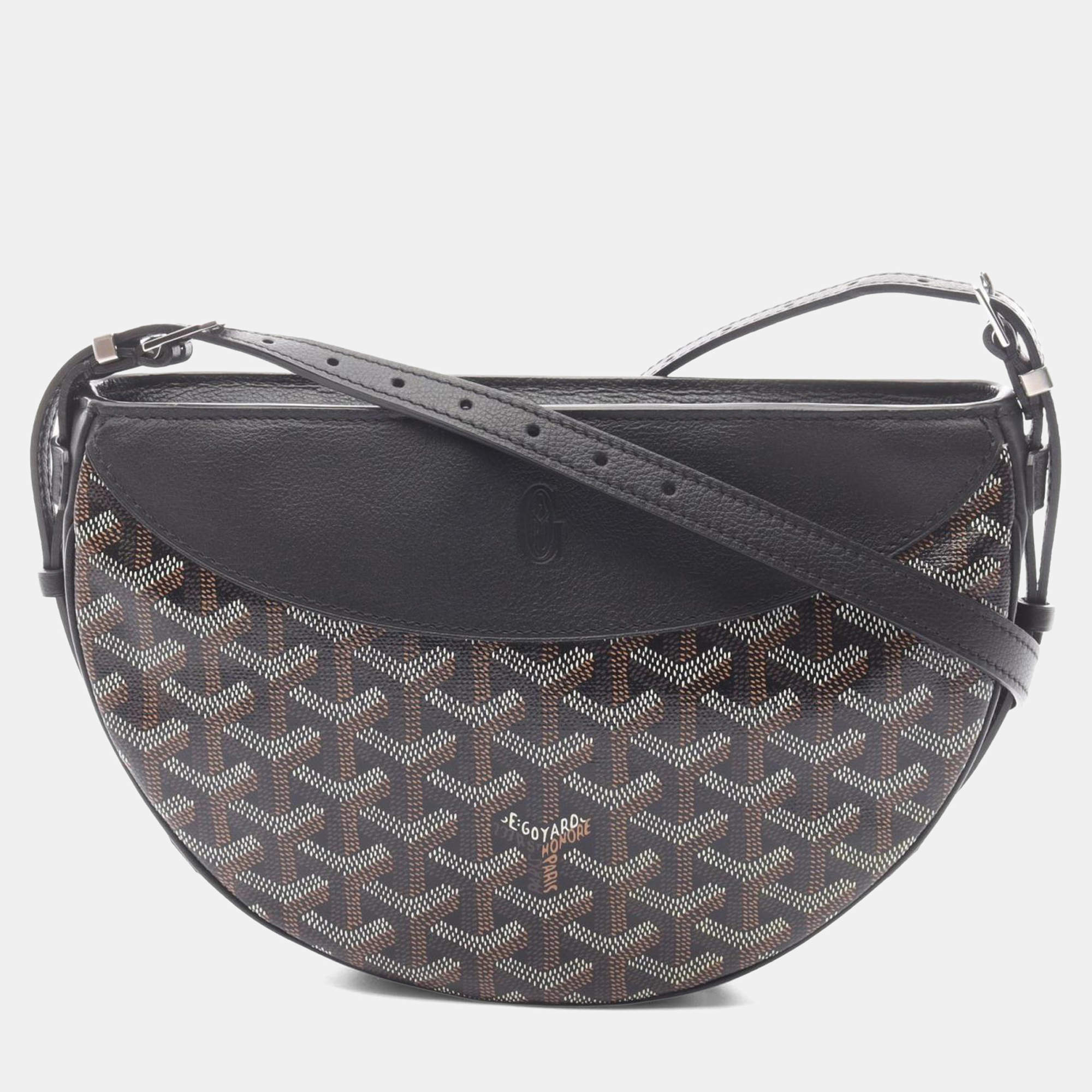 Pre Owned Goyard Hirondelle Shoulder Bag Coated Canvas And Leather Black Multicolor