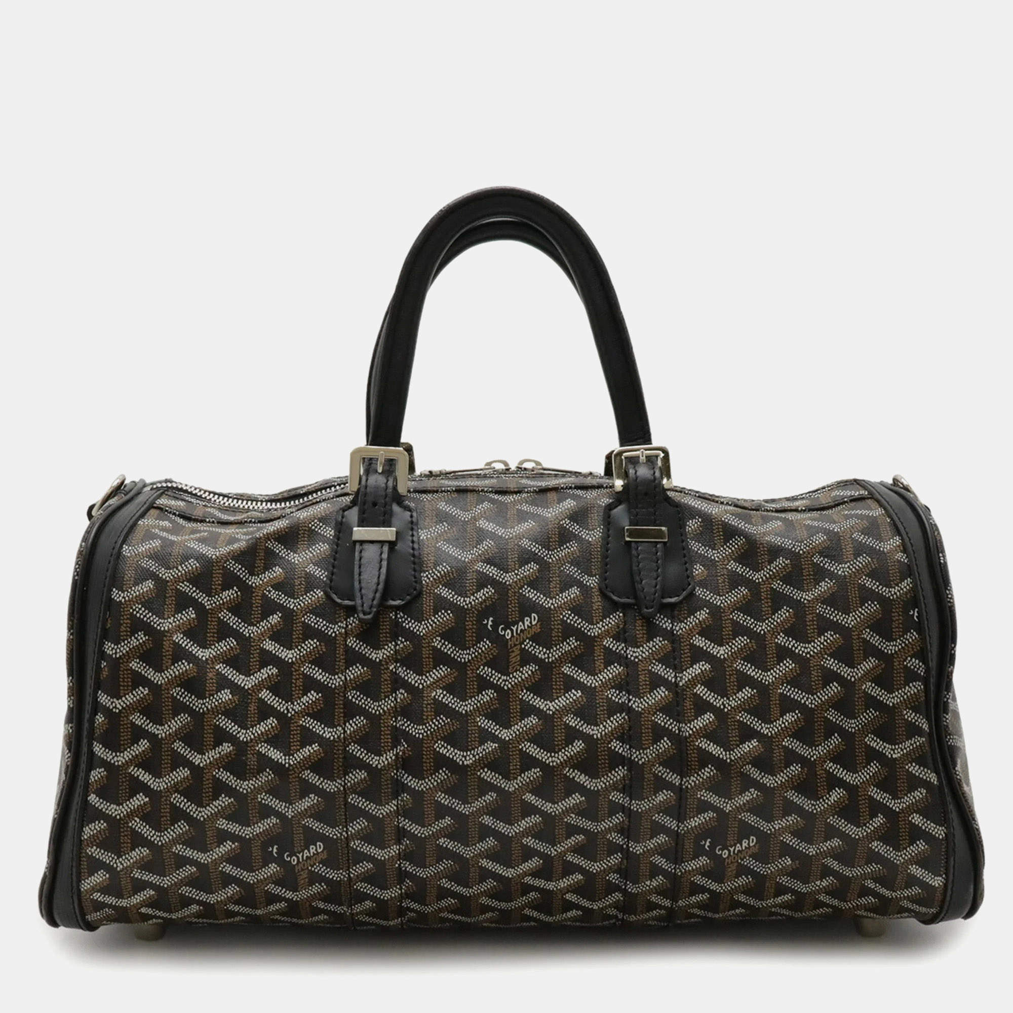 Pre Owned Goyard Croiseur 40 Handbag Herringbone Pattern Pvc Black And Brown