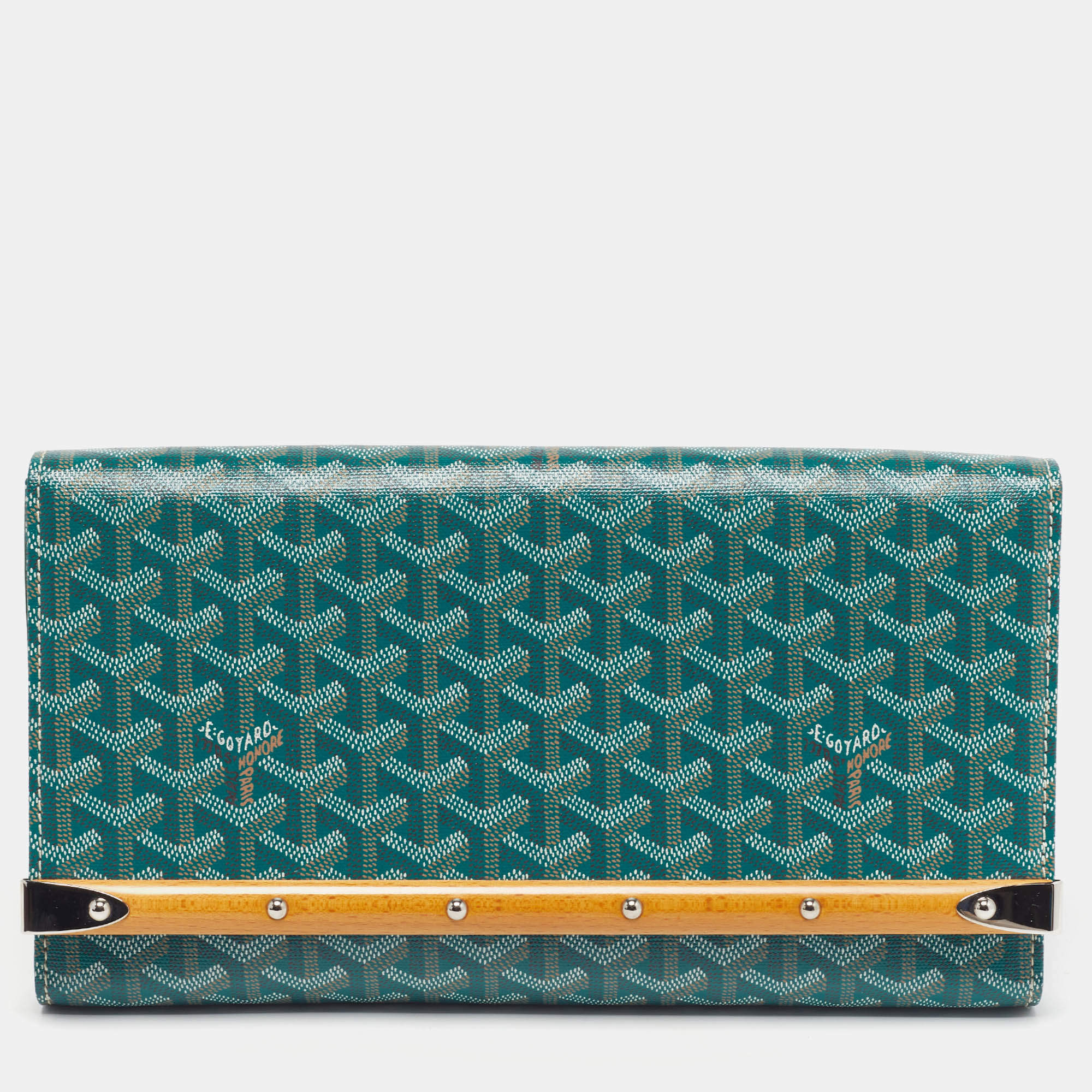 Pre Owned Goyard Monte Carlo Bois Green Goyardine Coated Canvas and Leather Clutch