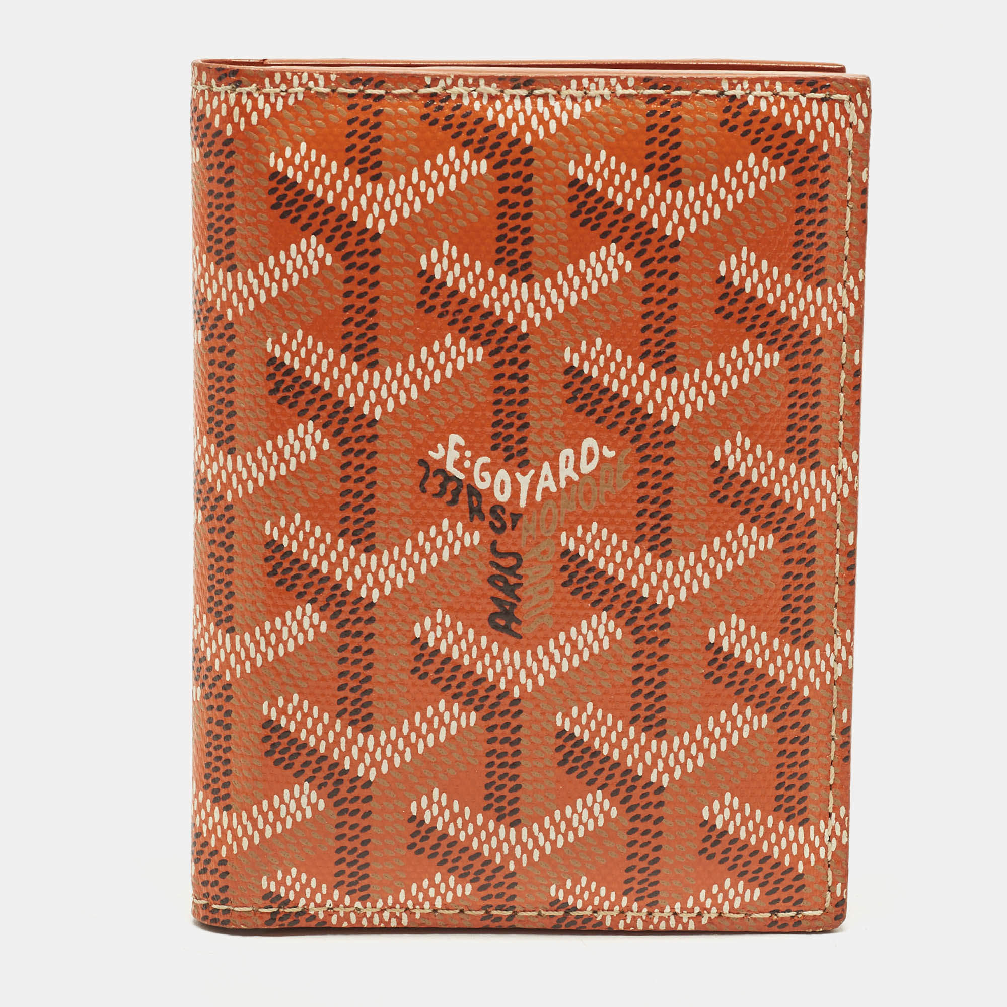 Pre Owned Goyard Saint Marc Orange Goyardine Coated Canvas Card Holder  