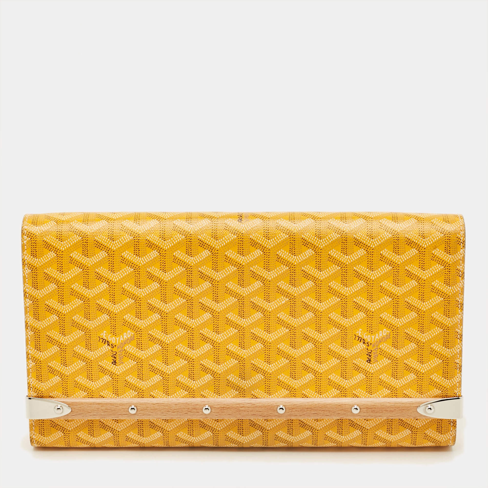 Pre Owned Goyard Monte Carlo Bois Yellow Goyardine Coated Canvas and Leather Clutch