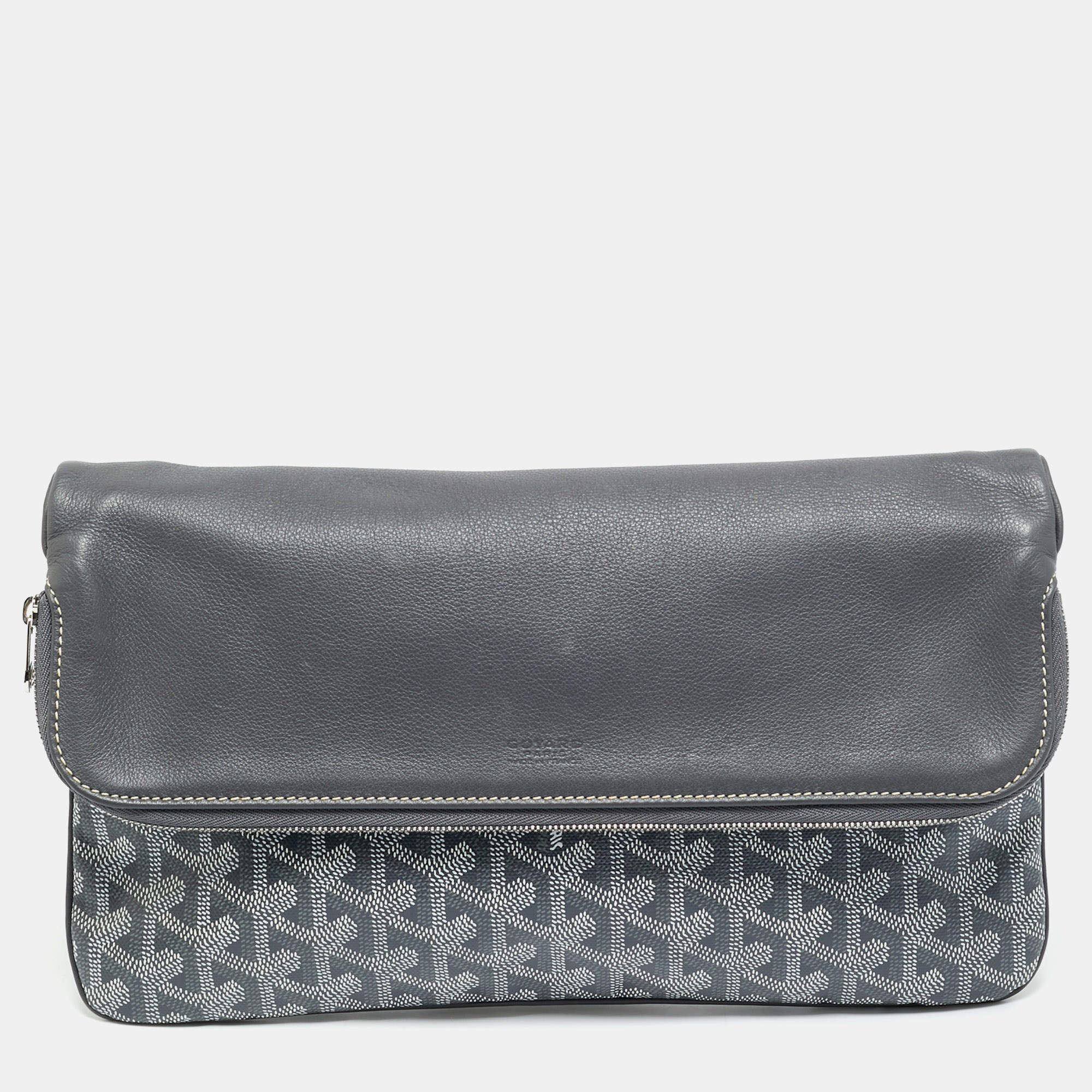 Pre Owned Goyard Sainte Marie MM Grey Goyardine Coated Canvas Clutch