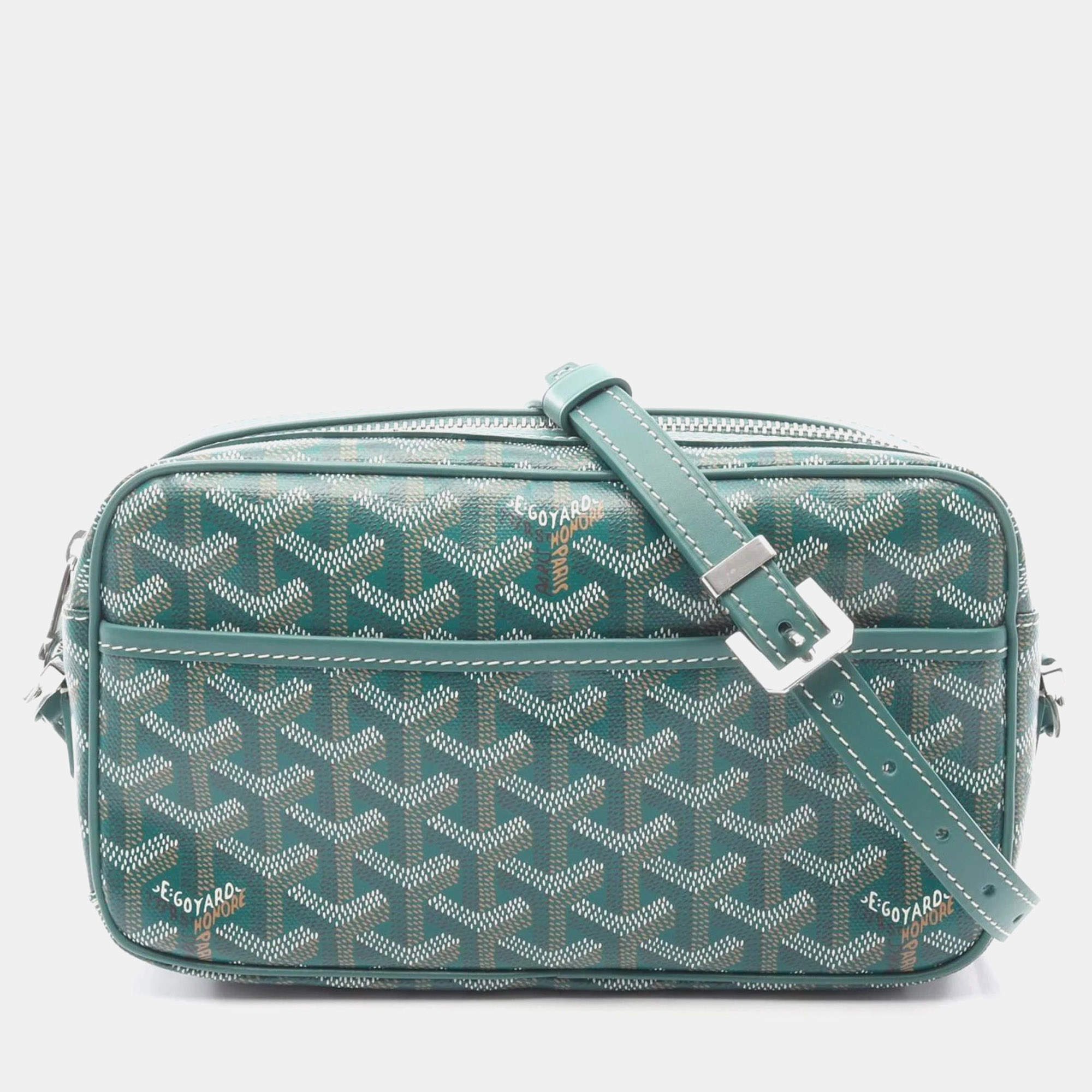 Pre Owned Goyard Cap Vert Pm Shoulder Bag In Coated Canvas And Leather Green Multicolor