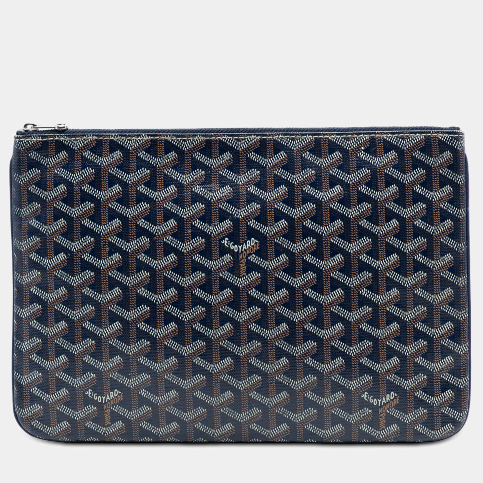 Pre Owned Goyard Blue Goyardine Senat MM