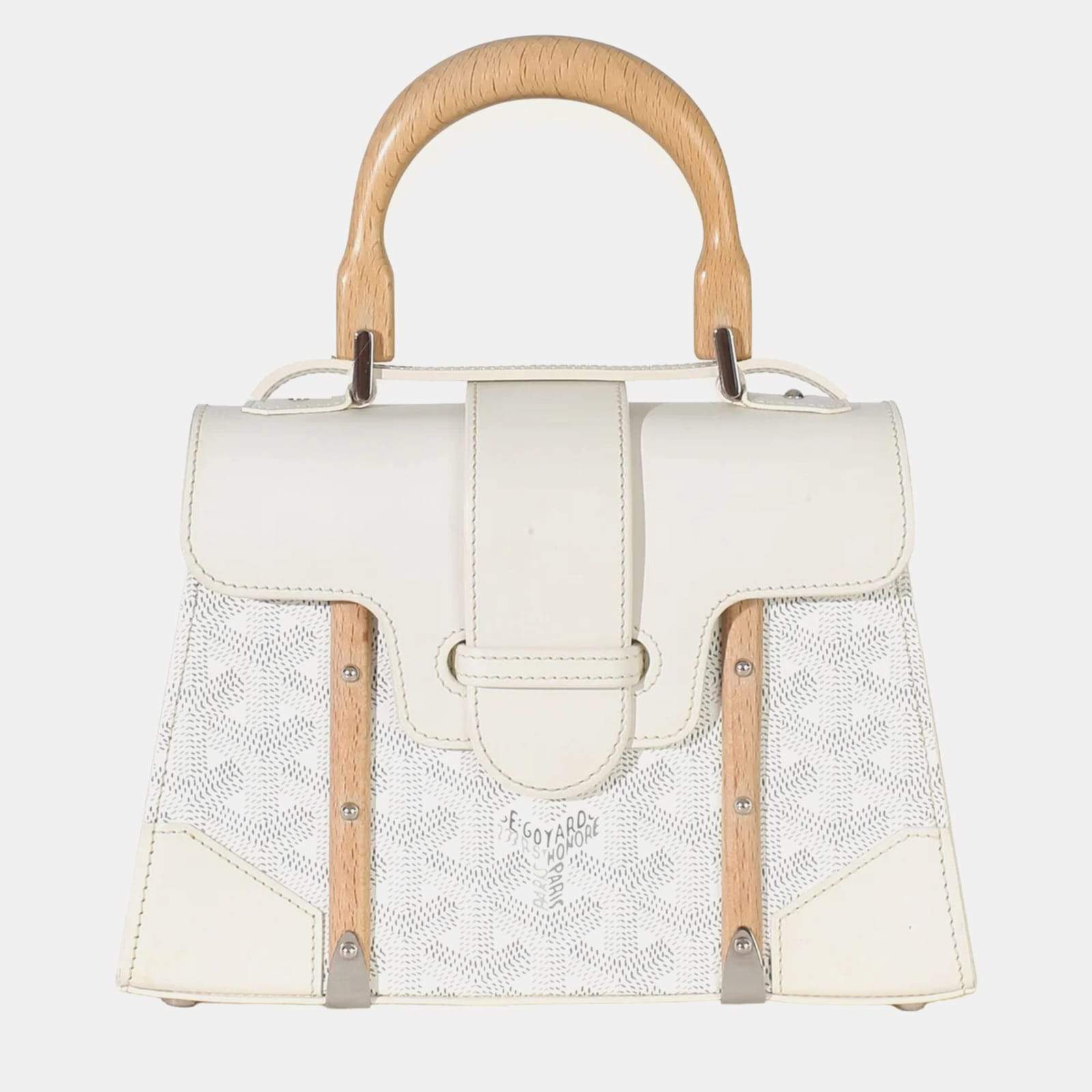 Pre Owned Goyard Saigon Structure Mini White Goyardine Canvas Top Handle Bag